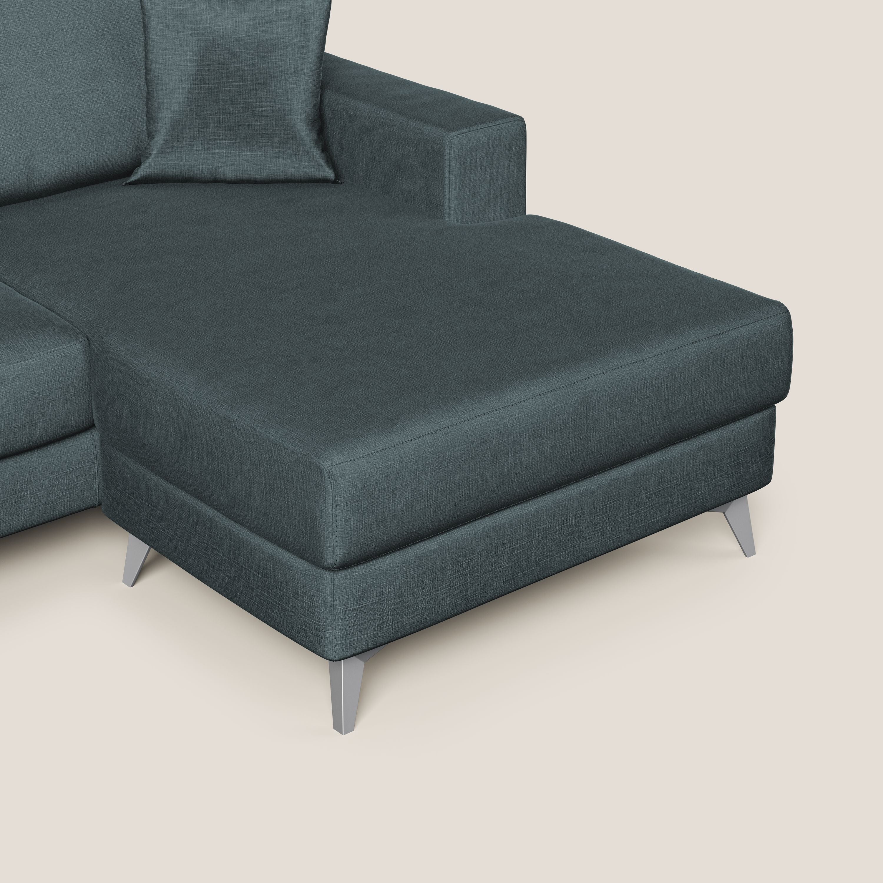 Michael divano moderno angolare con penisola in morbido velluto impermeabile T01 petrolio - divani.store