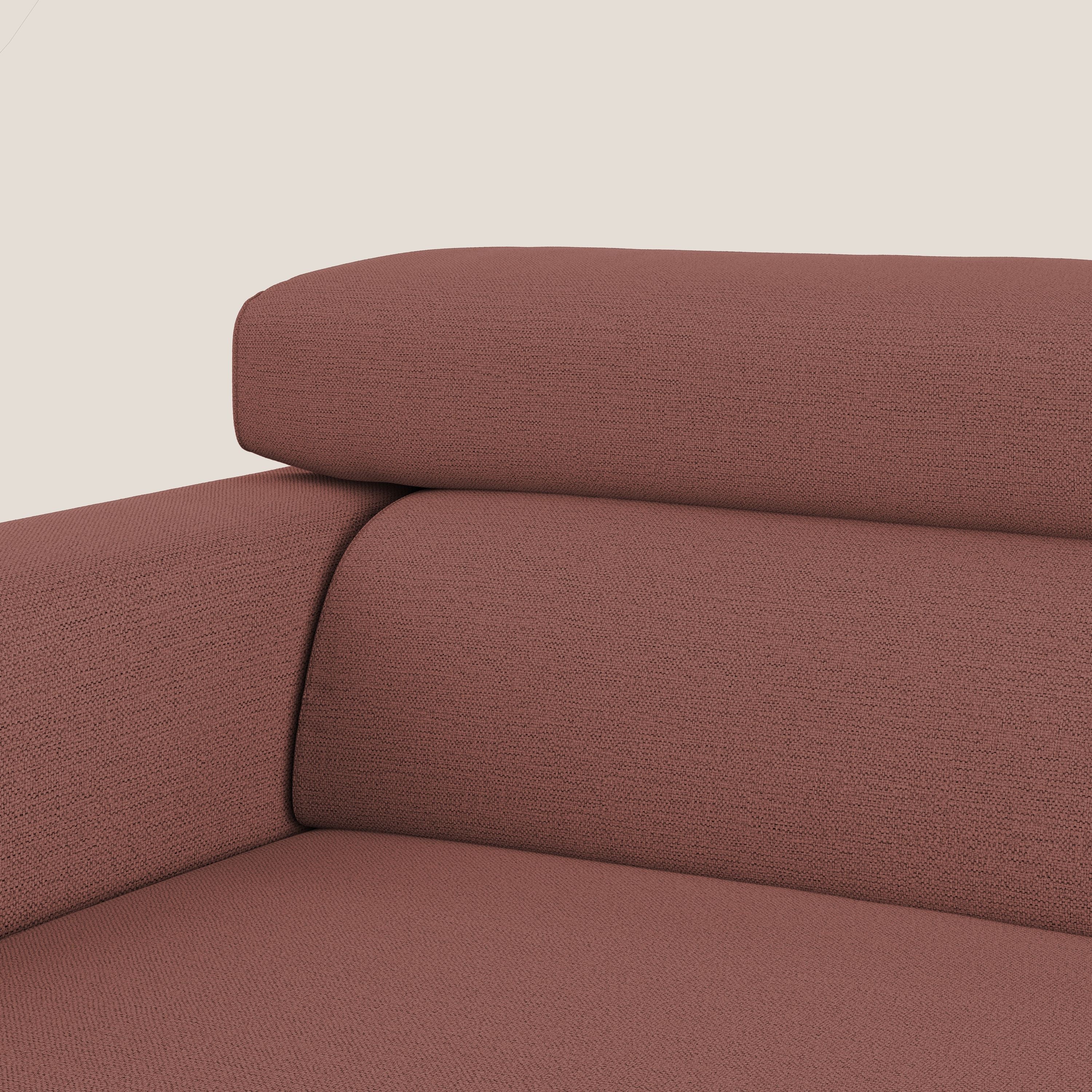 Dylan divano allungabile con pouf estraibile poggiapiedi in tessuto fiammato simil cotone impermeabile T19 salmone - divani.store