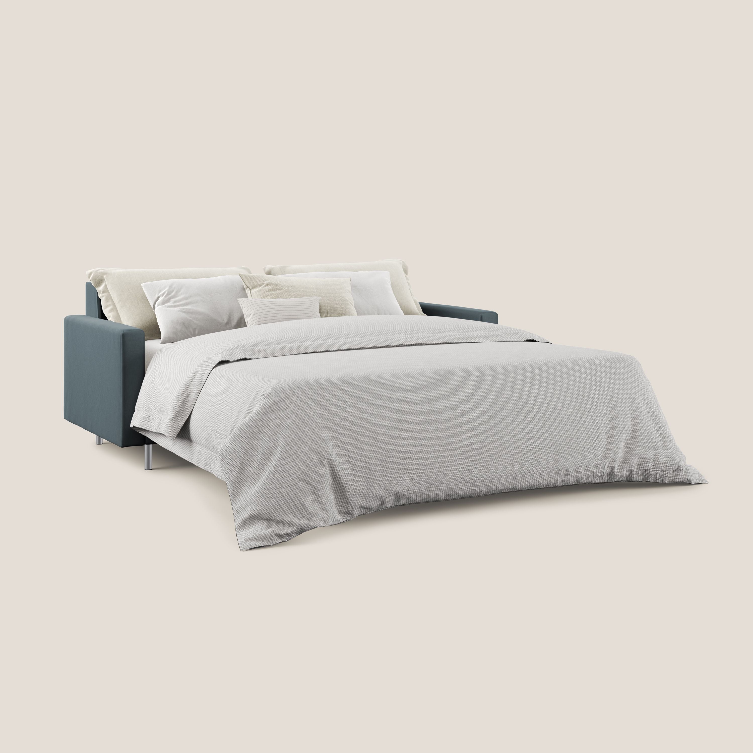 Andromeda divano letto matrimoniale in velluto morbido impermeabile T01 petrolio - divani.store