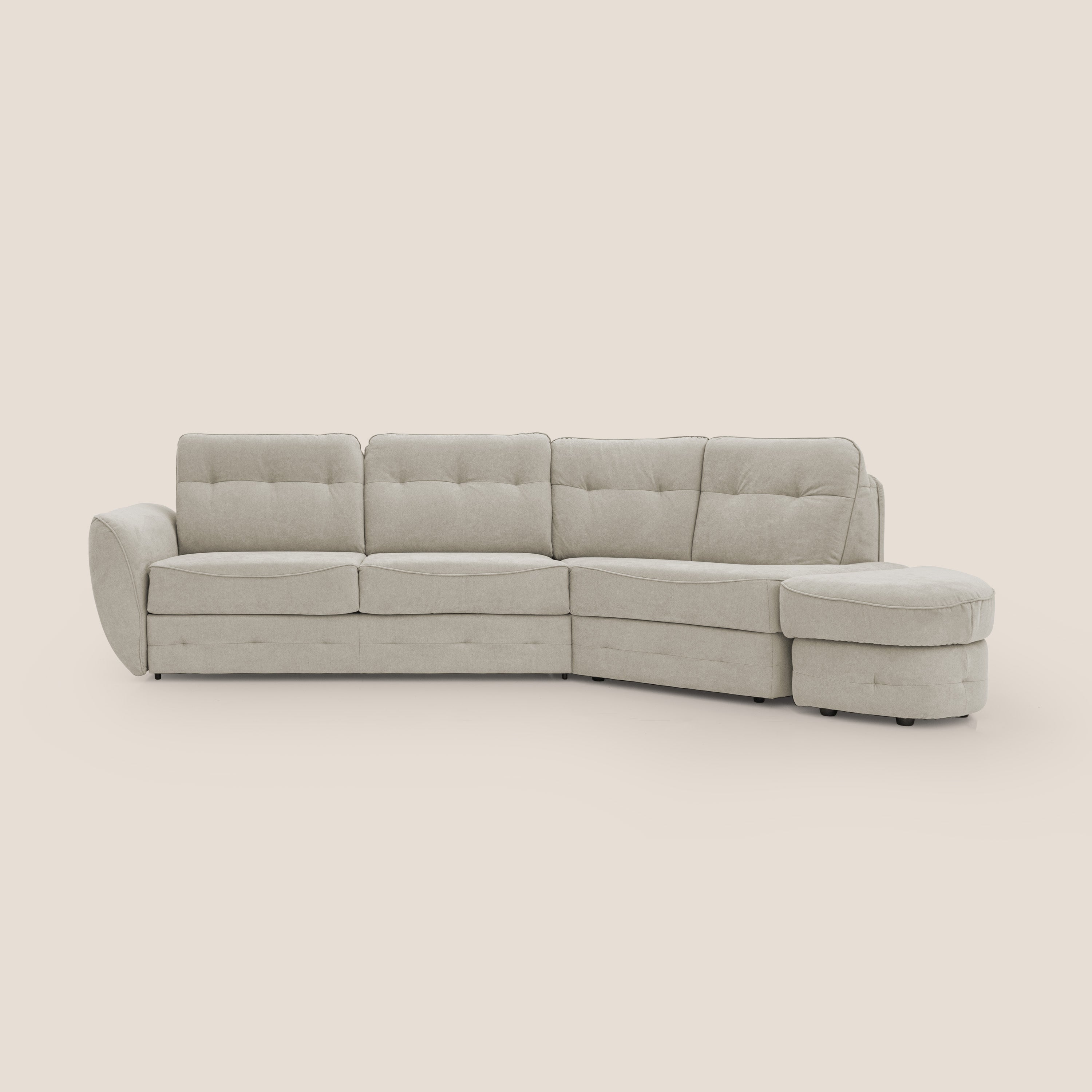 Zeus divano letto angolare con materasso H18 cm pouf mobile in tessuto impermeabile T02 panna - divani.store