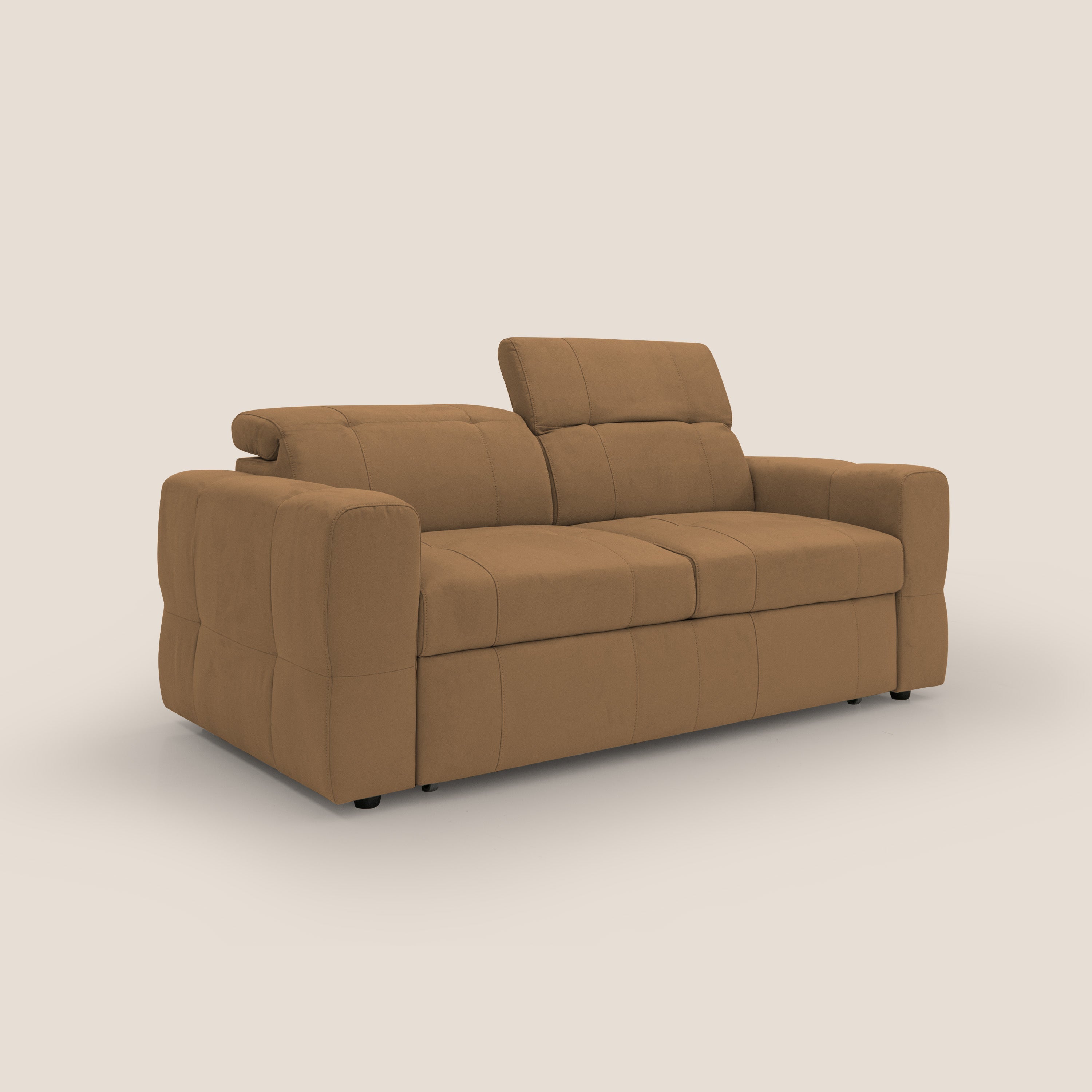 Kronos Divano con pouf estraibile poggiapiedi e poggiatesta reclinabili in morbida microfibra impermeabile T11 cuoio - divani.store