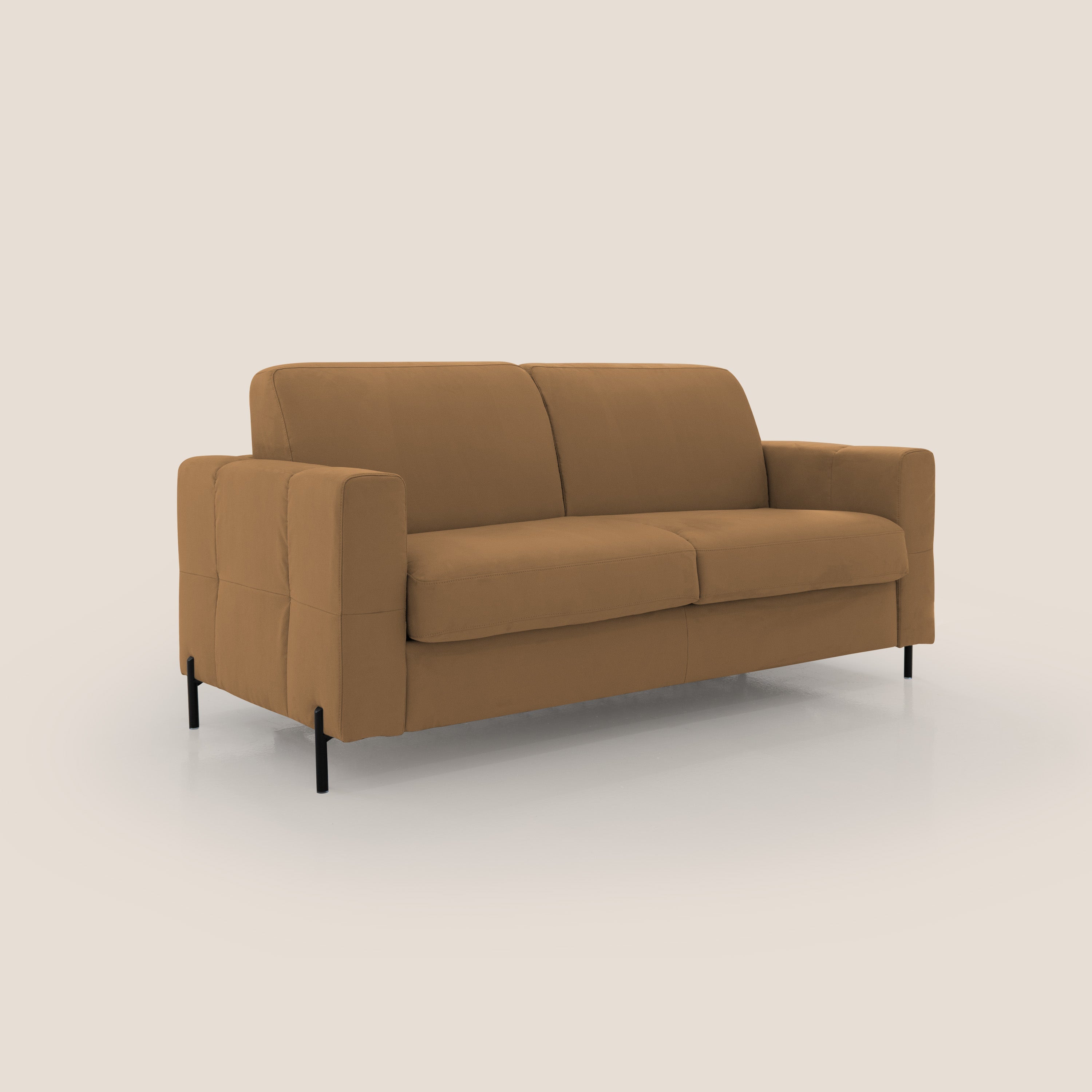 Ortensia divano letto materasso H18 cm con piedi alti in elegante microfibra smacchiabile T11 cuoio - divani.store