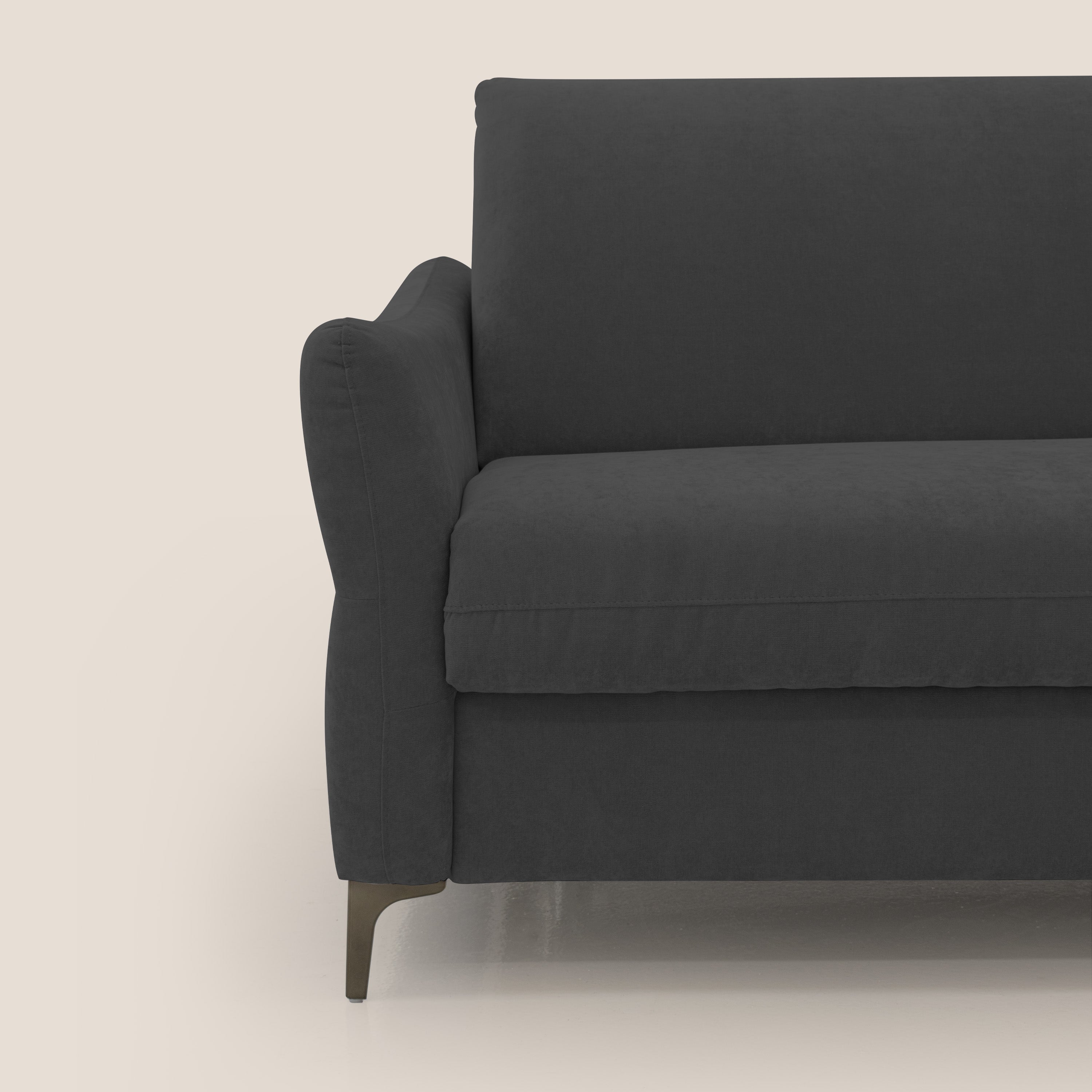 Dalia divano letto con materasso H18 cm e piedi alti in raffinato tessuto smacchiabile T17 nero - divani.store