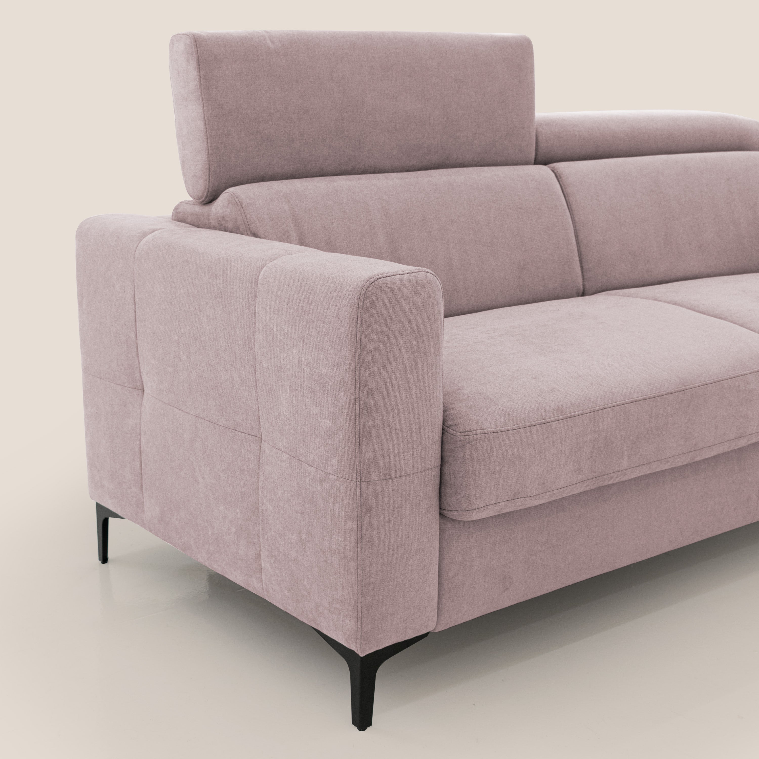 Gardenia divano letto materasso alto 18 cm con poggiatesta reclinabili e rivestimento impermeabile T02 rosa - divani.store