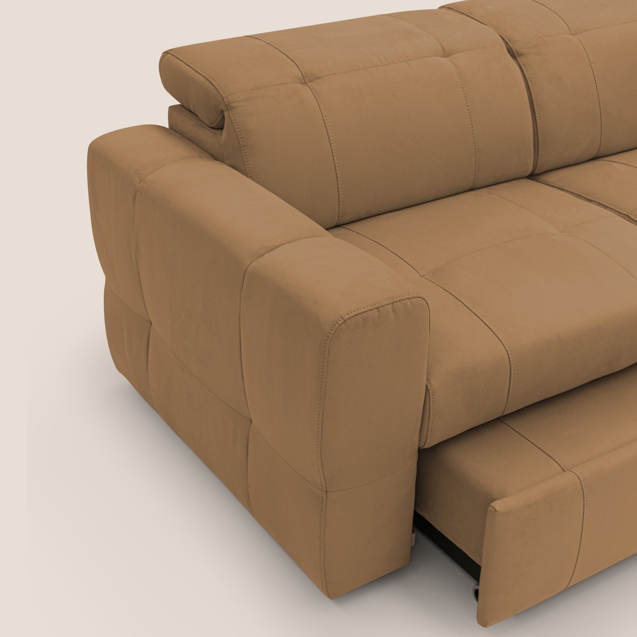 Kronos Canapé d'angle avec extractible et pouf coffre en micorfibre imperméable T11