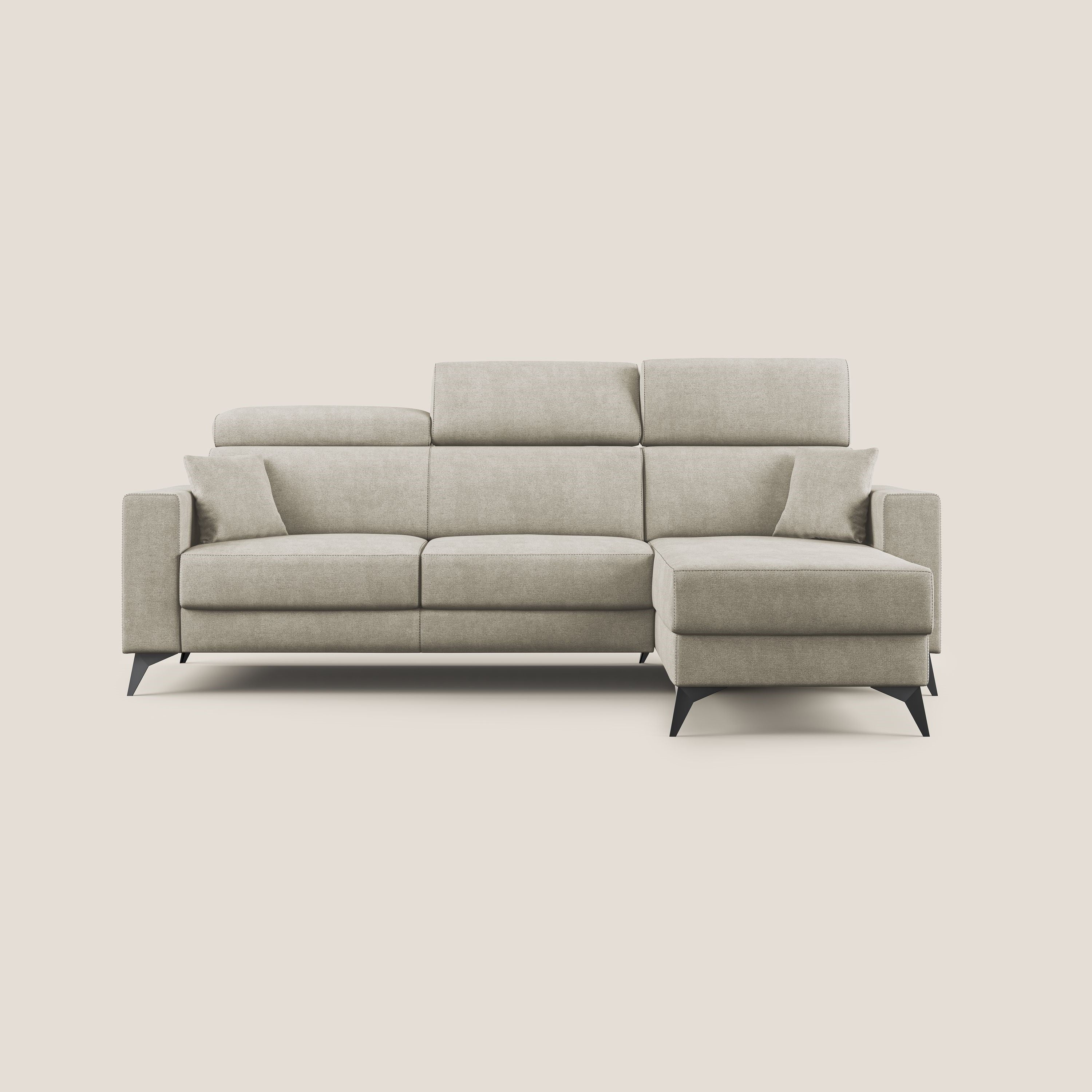 Pegaso divano letto angolare con poggiatesta reclinabili e rivestimento impermeabile T02 panna - divani.store