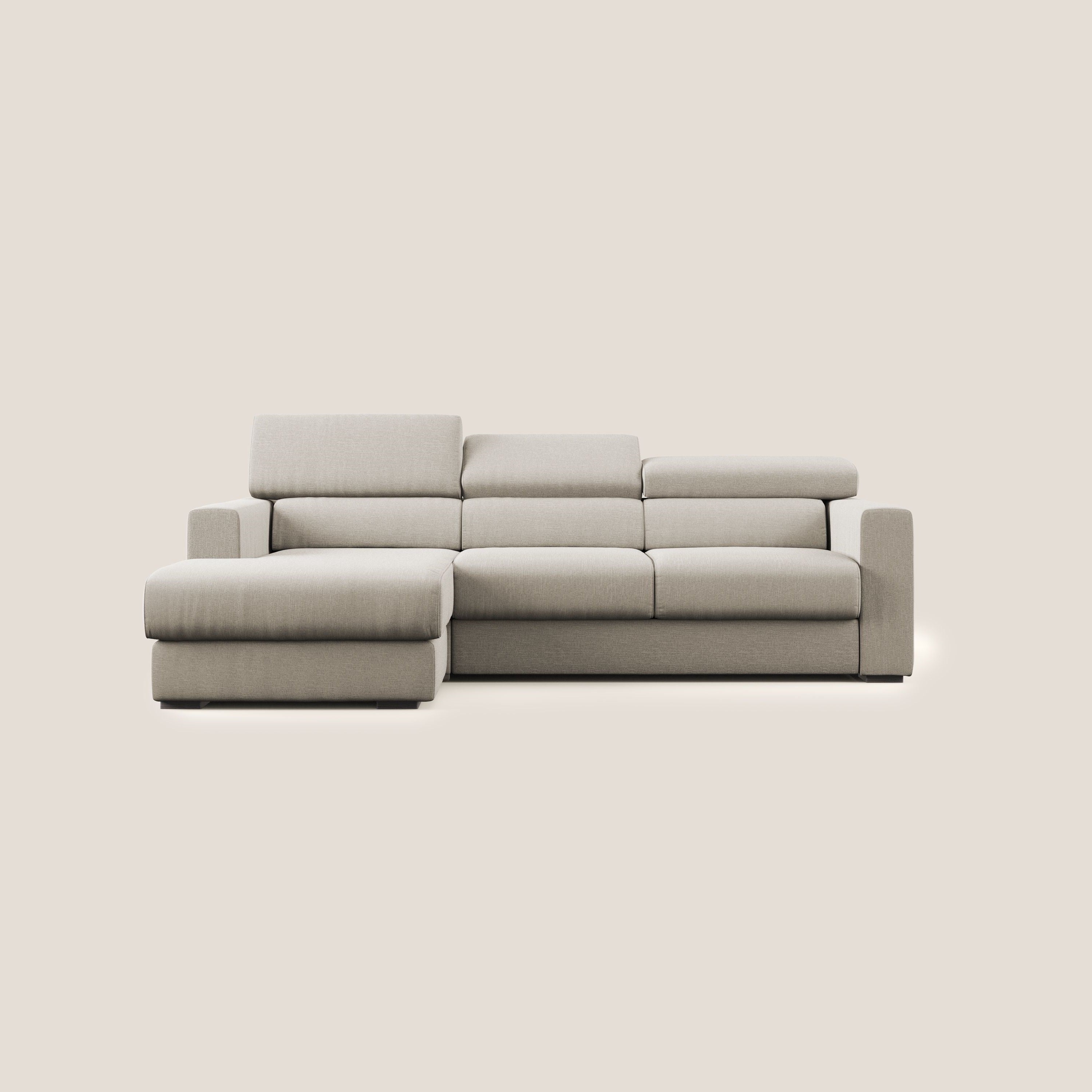 Dylan divano angolare con pouf estraibile poggiapiedi in tessuto simil cotone impermeabile T13 panna - divani.store