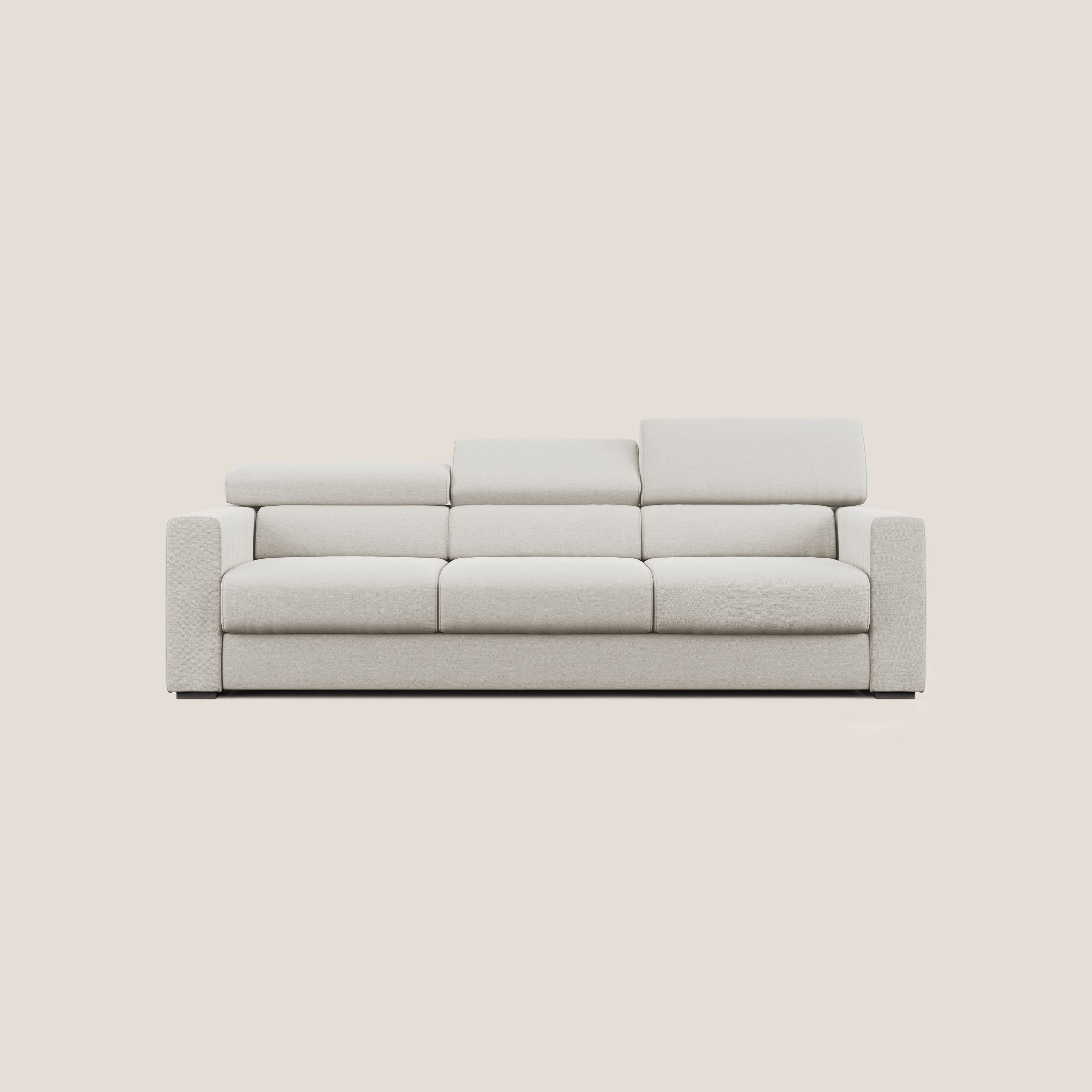 Dylan divano a 3 sedute con pouf estraibile poggiapiedi in tessuto fiammato simil cotone impermeabile T19 panna - divani.store