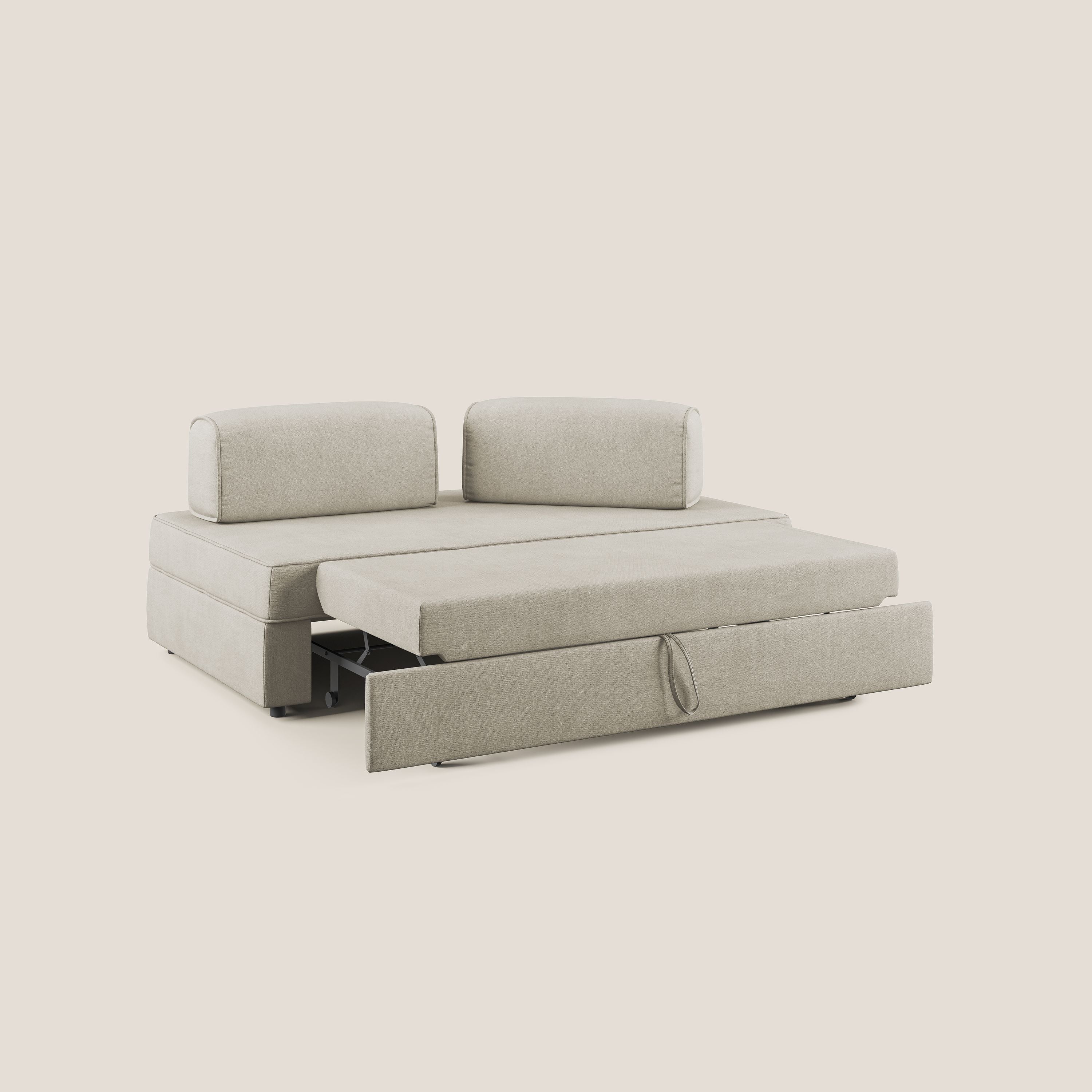 Liberty divano con pouf estraibile e schienali movibili in tessuto morbido impermeabile T02 panna - divani.store