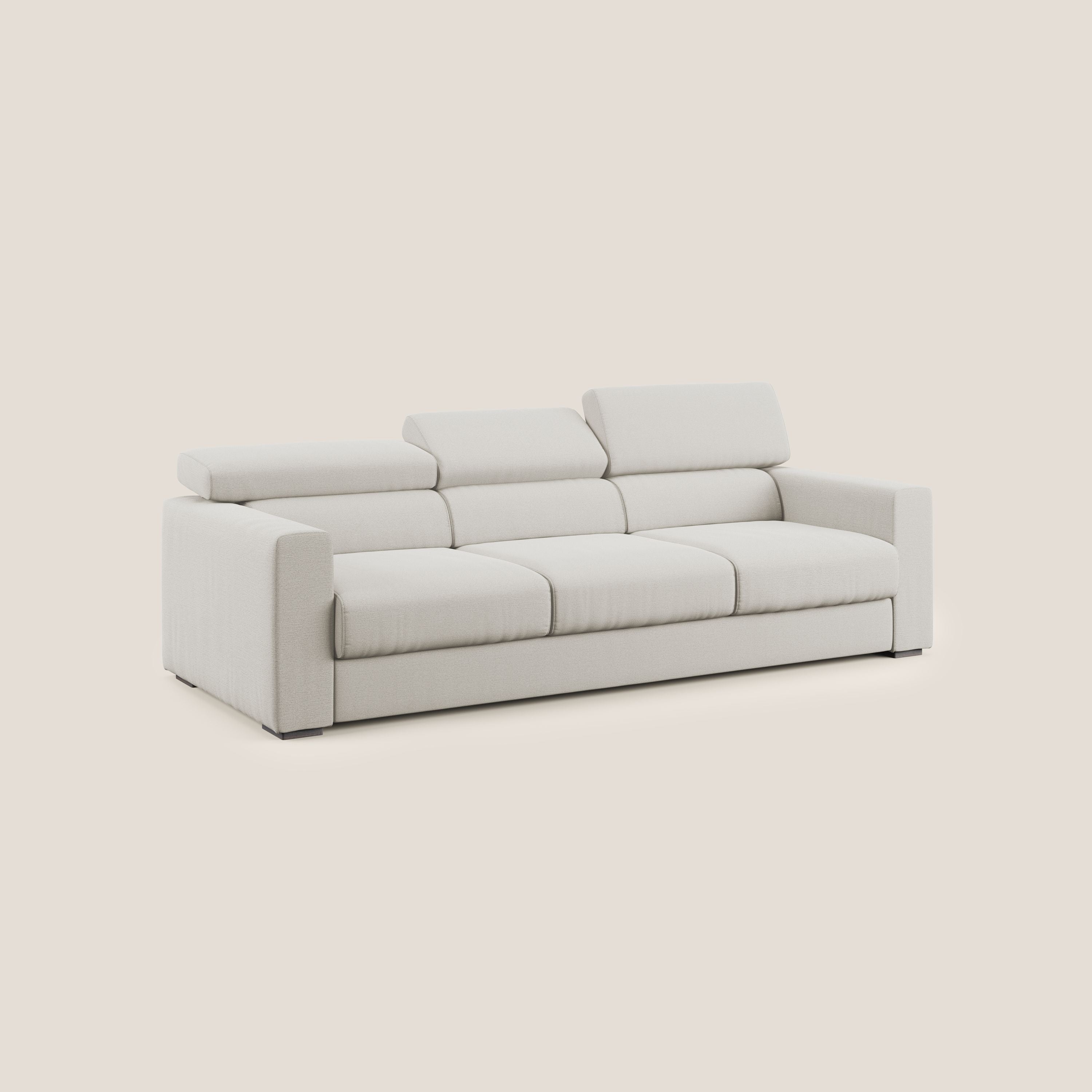 Dylan divano a 3 sedute con pouf estraibile poggiapiedi in tessuto fiammato simil cotone impermeabile T19 panna - divani.store