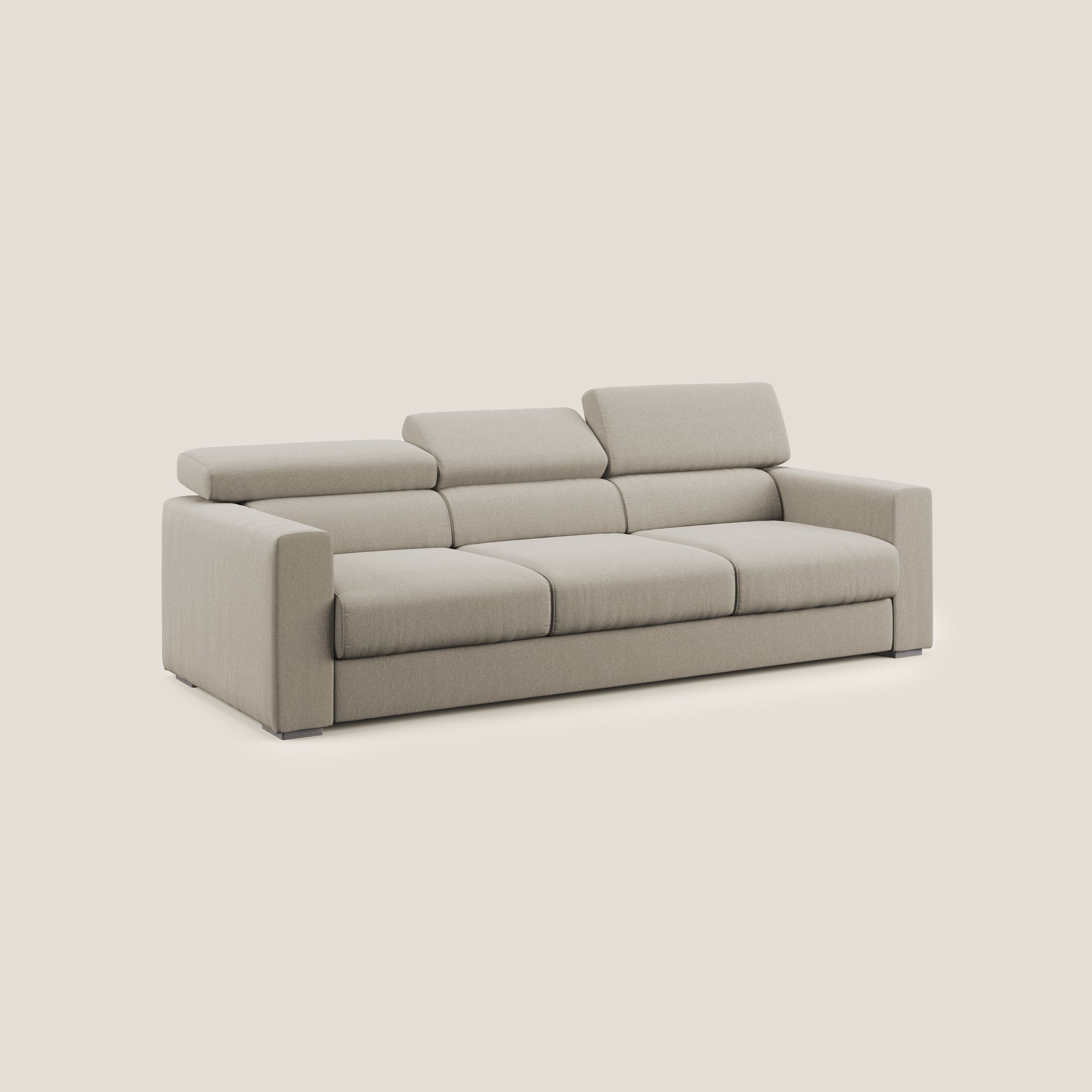 Dylan divano a 3 sedute con pouf estraibile poggiapiedi in tessuto simil cotone impermeabile T13 panna - divani.store