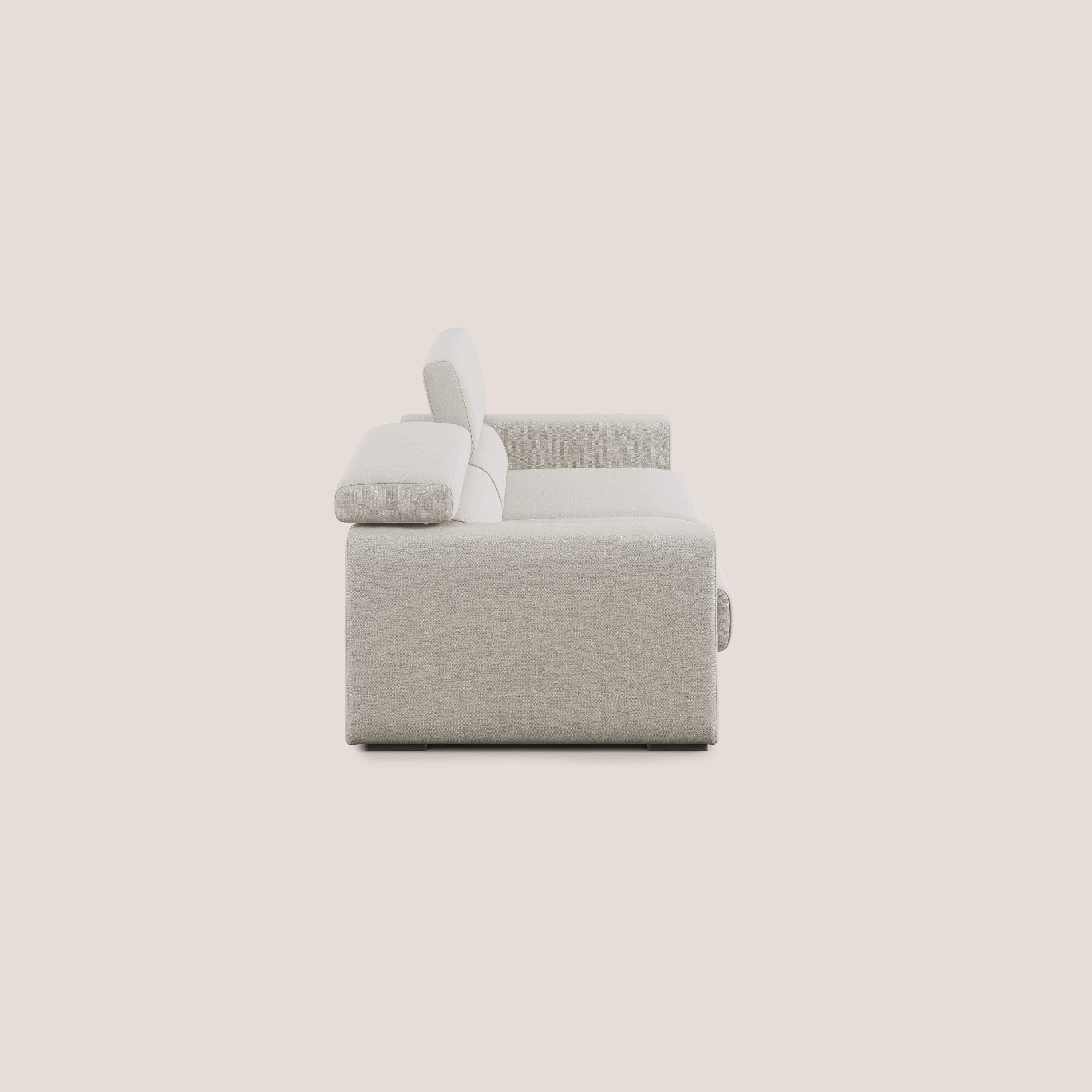 Dylan divano allungabile con pouf estraibile poggiapiedi in tessuto fiammato simil cotone impermeabile T19 panna - divani.store
