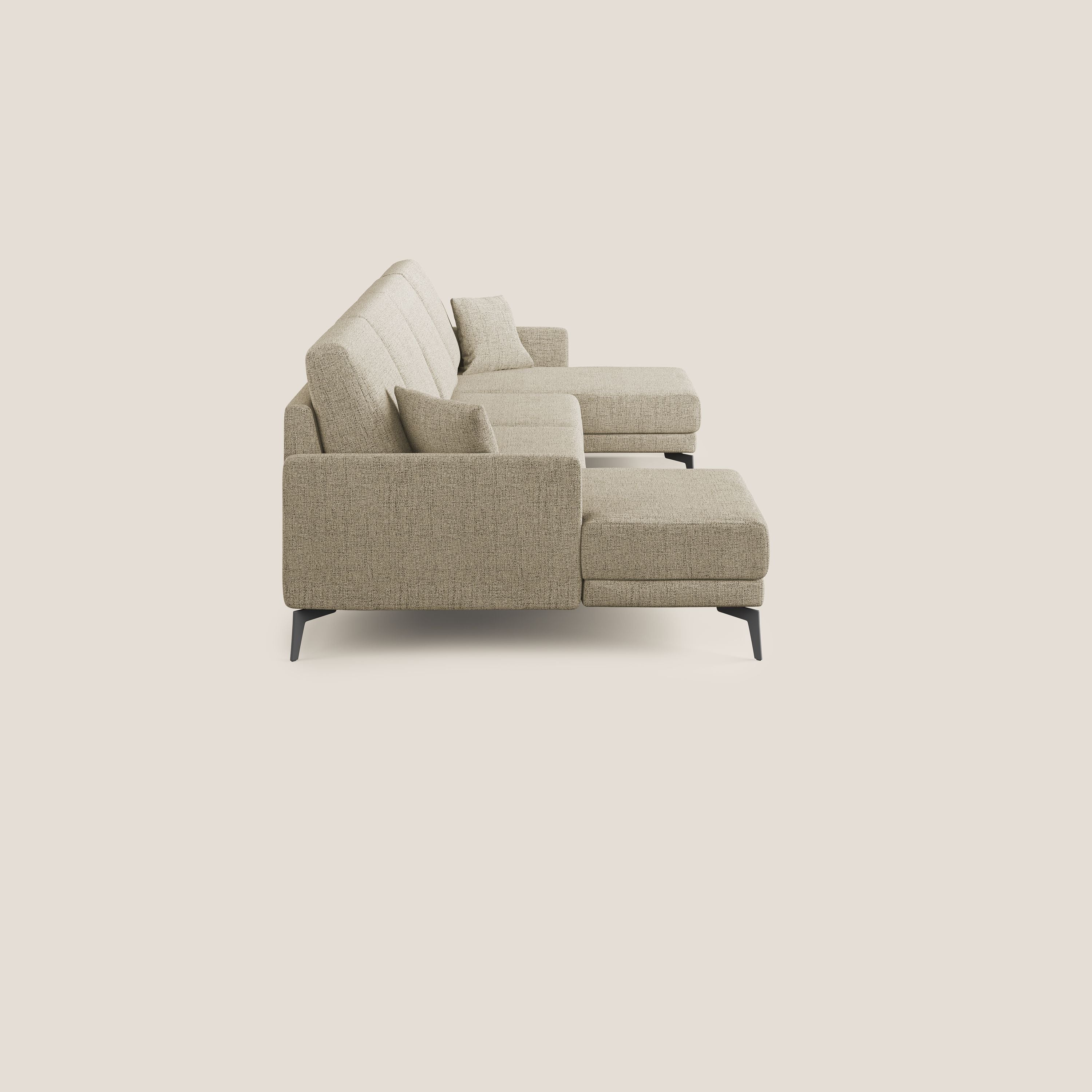 Saturno divano panoramico moderno in tessuto morbido impermeabile T03 beige - divani.store