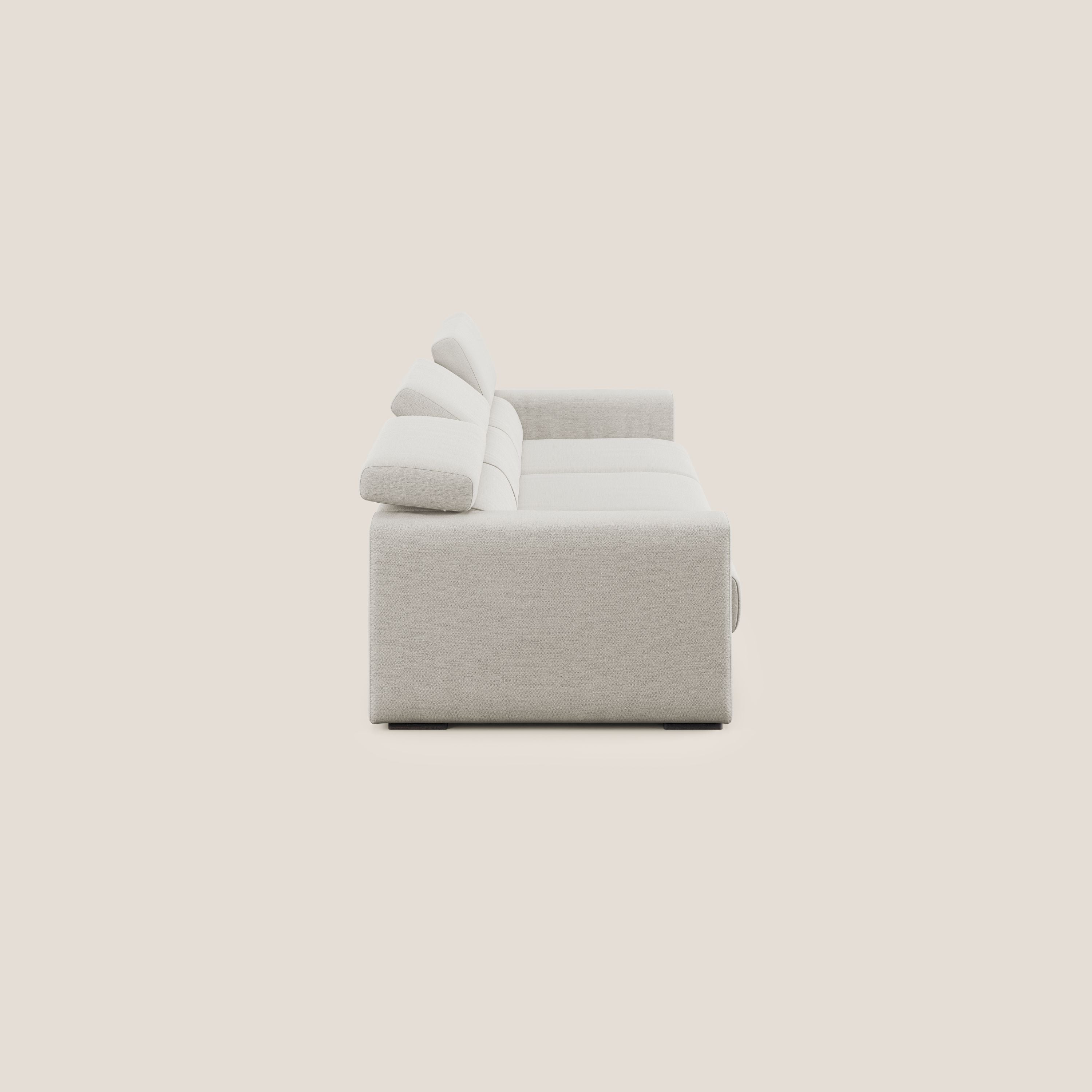 Dylan divano a 3 sedute con pouf estraibile poggiapiedi in tessuto fiammato simil cotone impermeabile T19 panna - divani.store