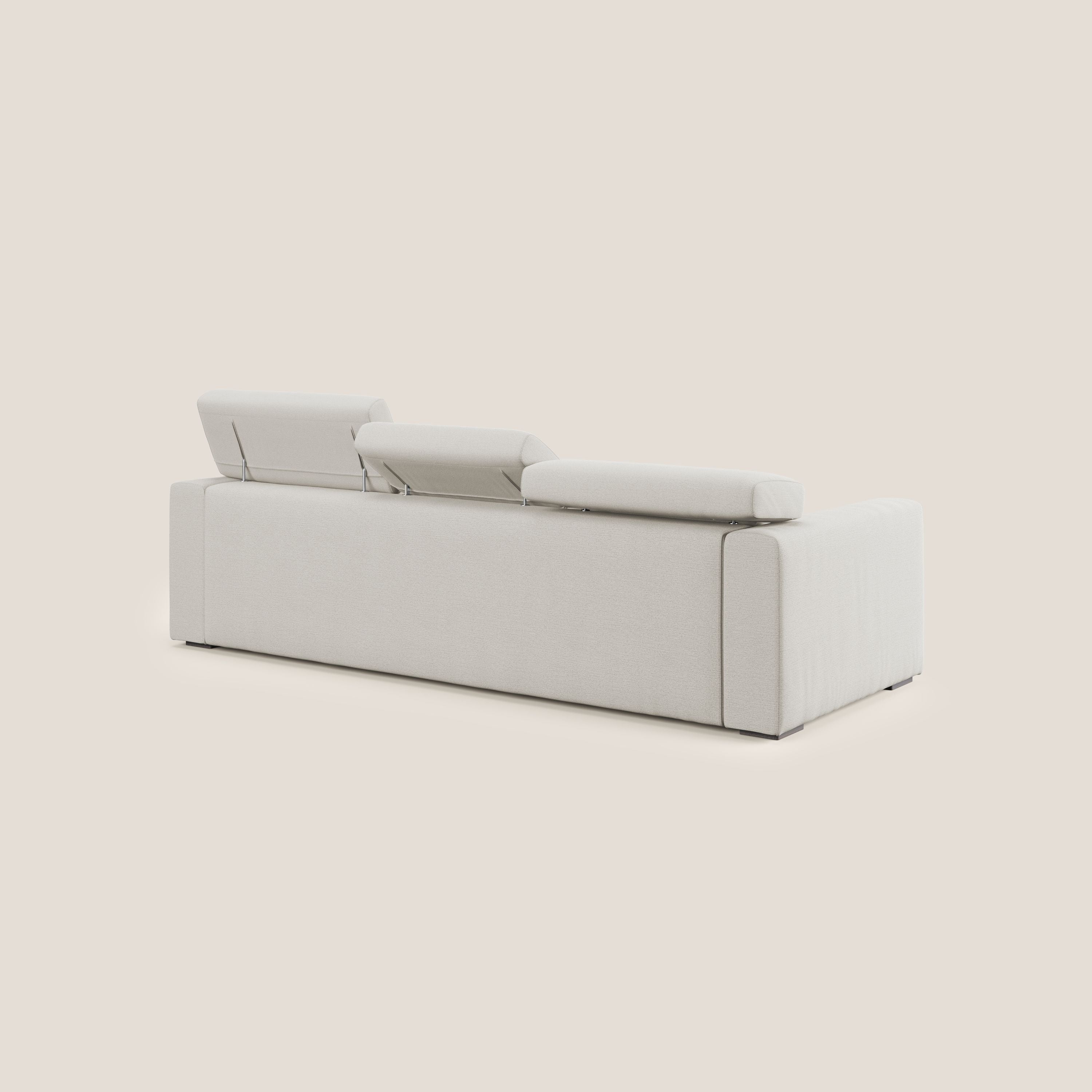 Dylan divano a 3 sedute con pouf estraibile poggiapiedi in tessuto fiammato simil cotone impermeabile T19 panna - divani.store