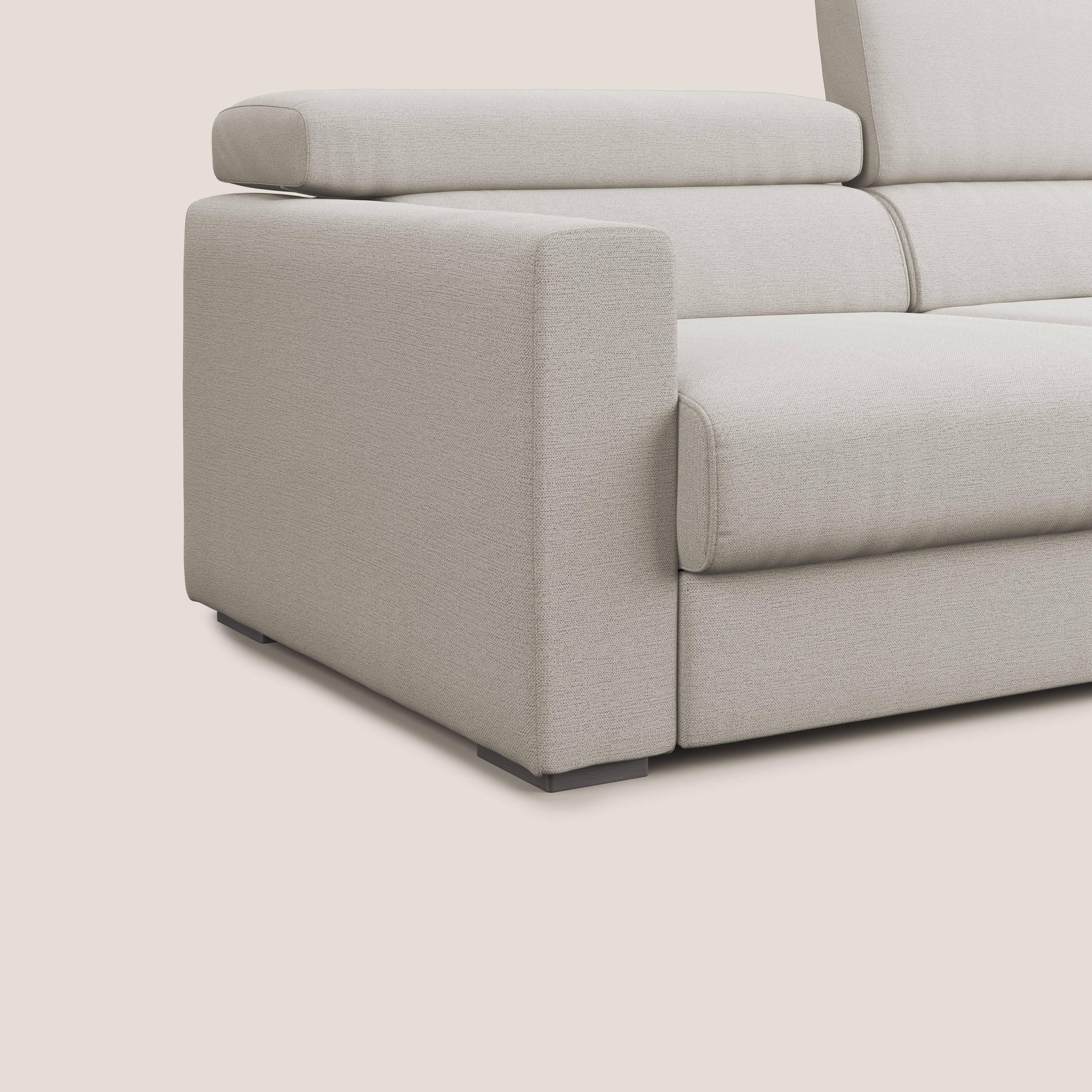 Dylan divano allungabile con pouf estraibile poggiapiedi in tessuto fiammato simil cotone impermeabile T19 panna - divani.store