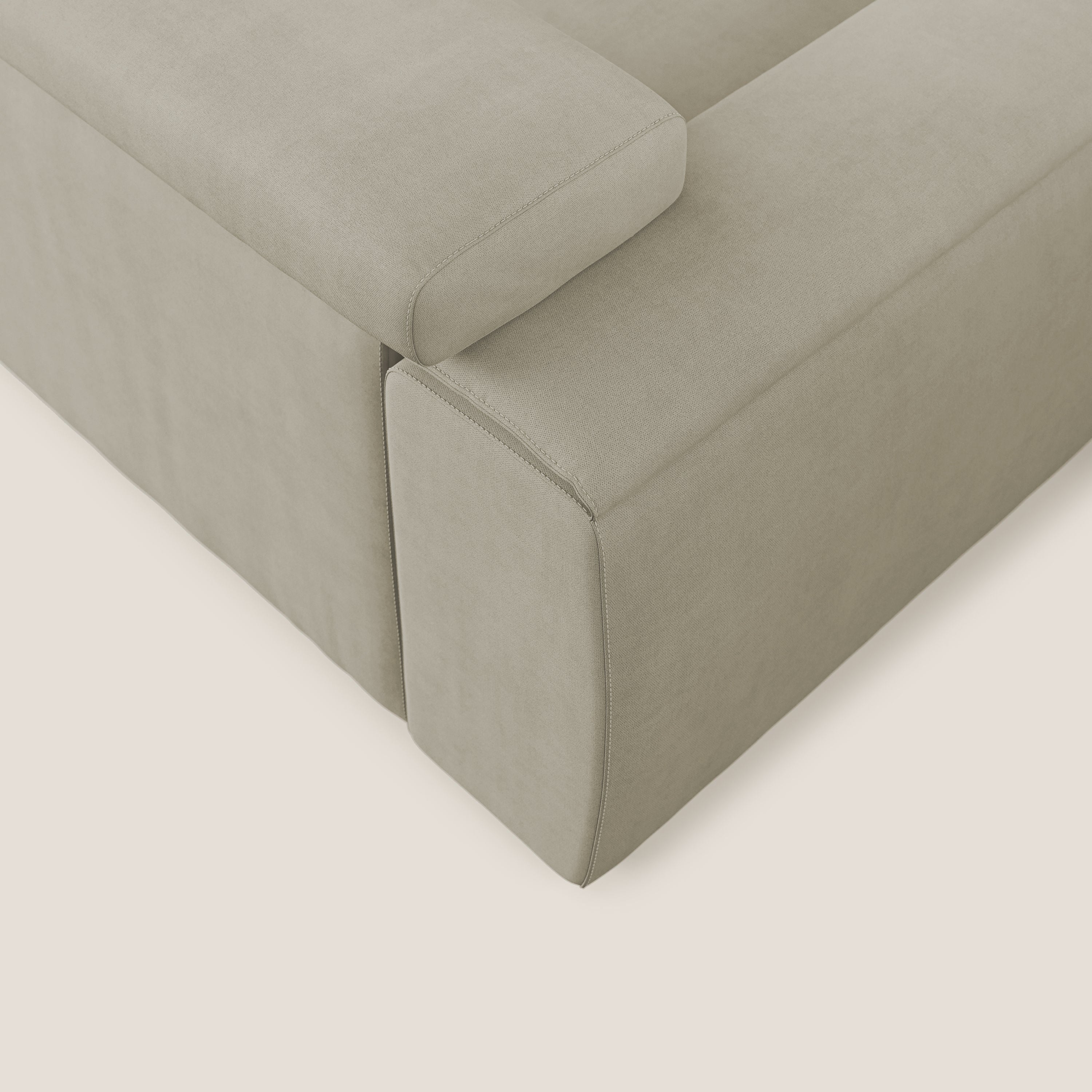 Zeno Divano angolare con pouf estraibile poggiapiedi in tessuto morbido impermeabile T02 panna - divani.store