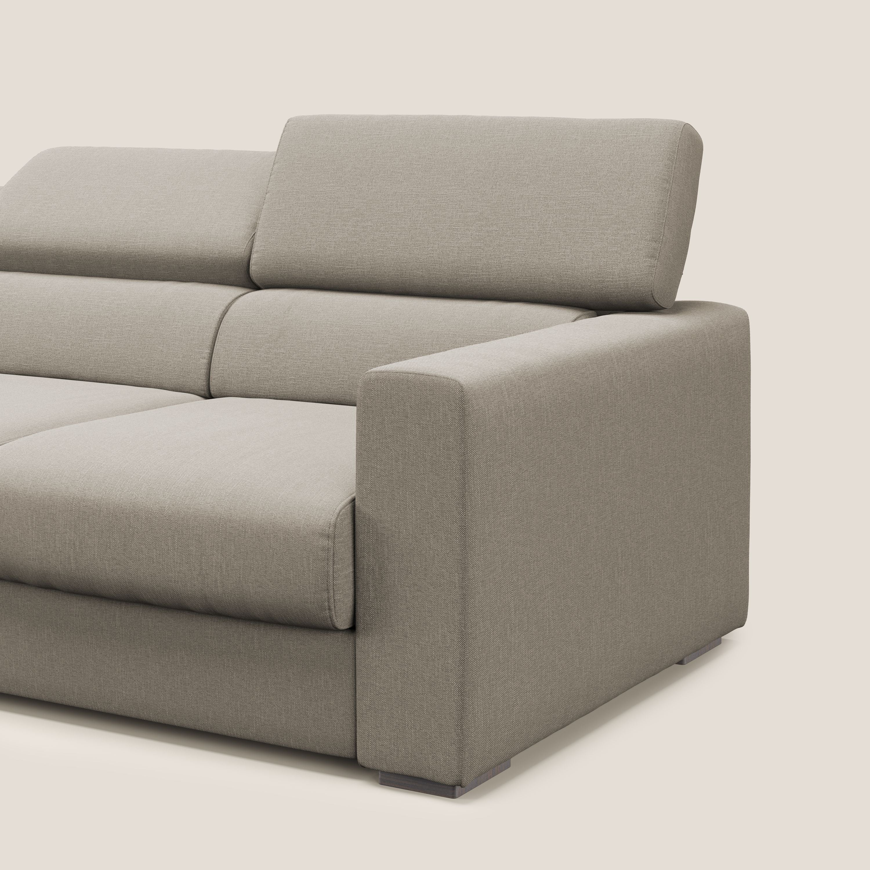 Dylan divano a 3 sedute con pouf estraibile poggiapiedi in tessuto simil cotone impermeabile T13 panna - divani.store