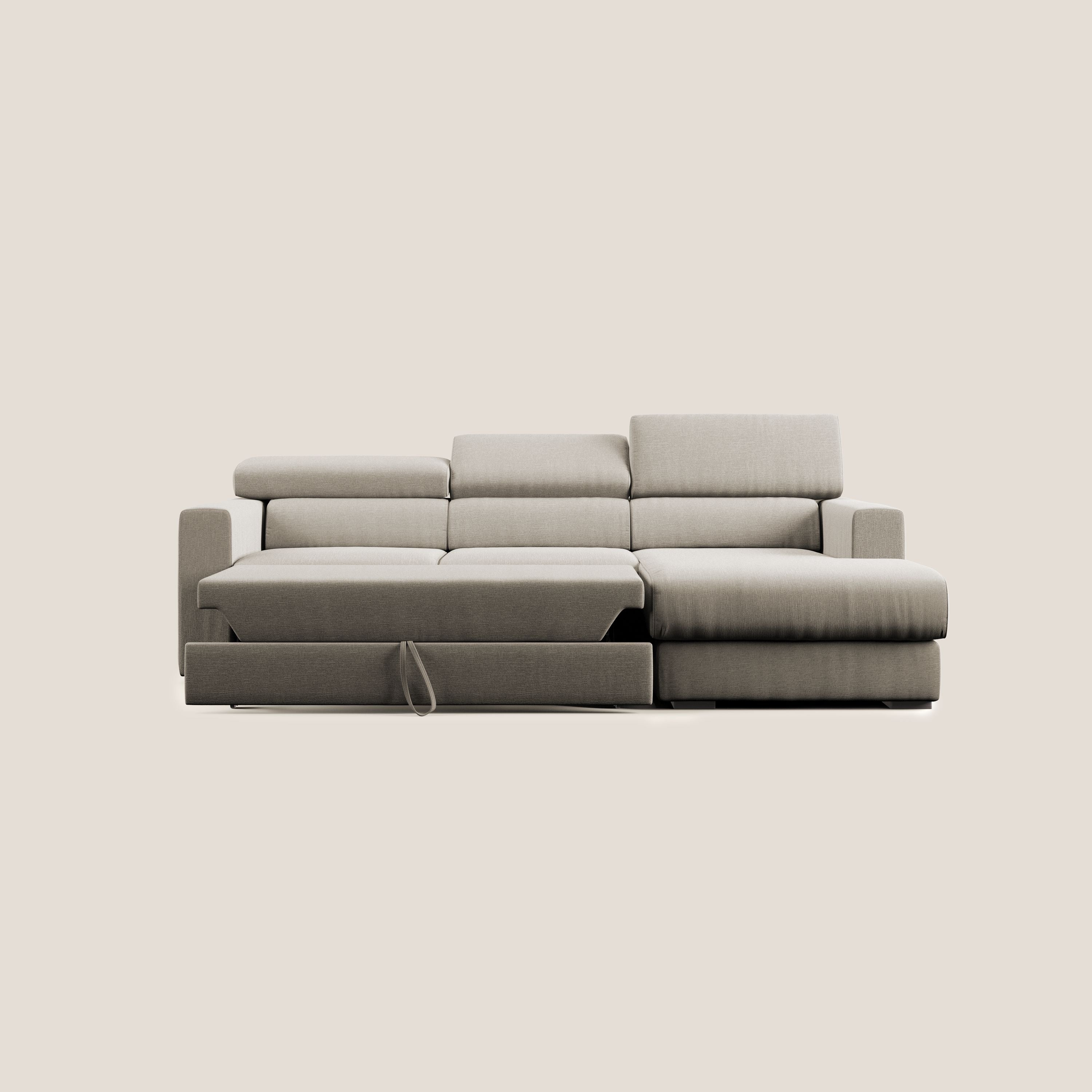 Dylan divano angolare con pouf estraibile poggiapiedi in tessuto simil cotone impermeabile T13 panna - divani.store