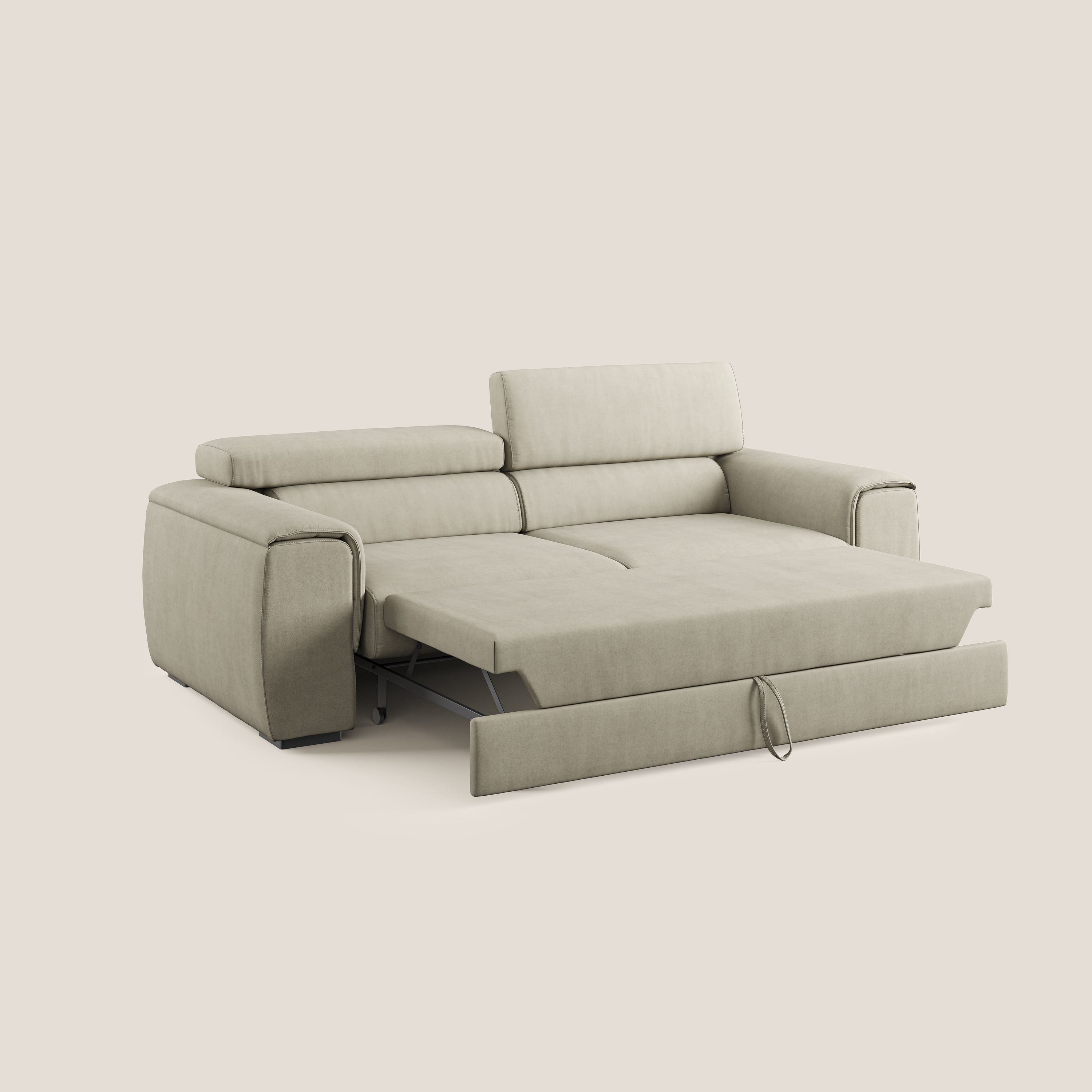 Zeno Divano con pouf estraibile poggiapiedi in tessuto morbido impermeabile T02 panna - divani.store
