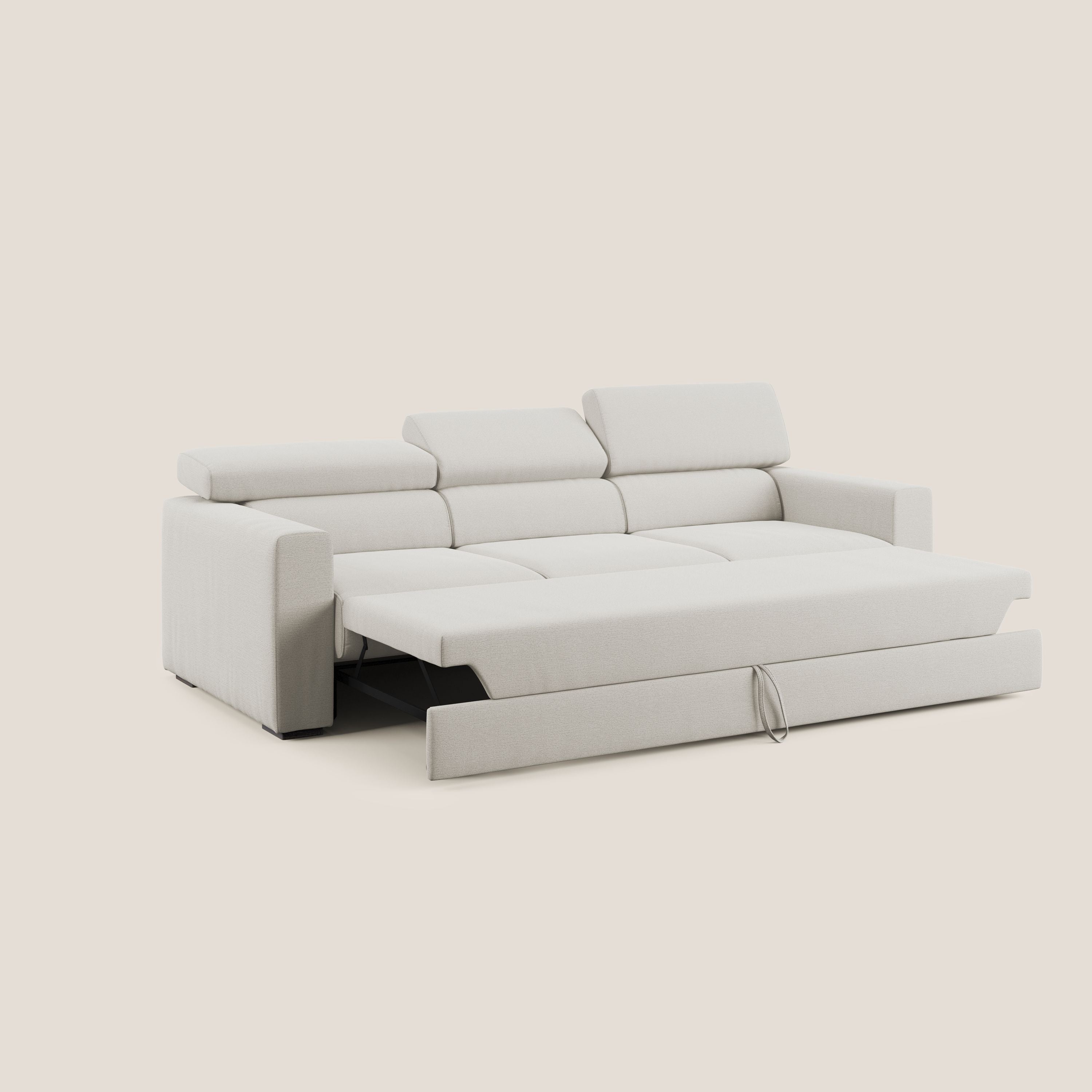 Dylan divano a 3 sedute con pouf estraibile poggiapiedi in tessuto fiammato simil cotone impermeabile T19 panna - divani.store