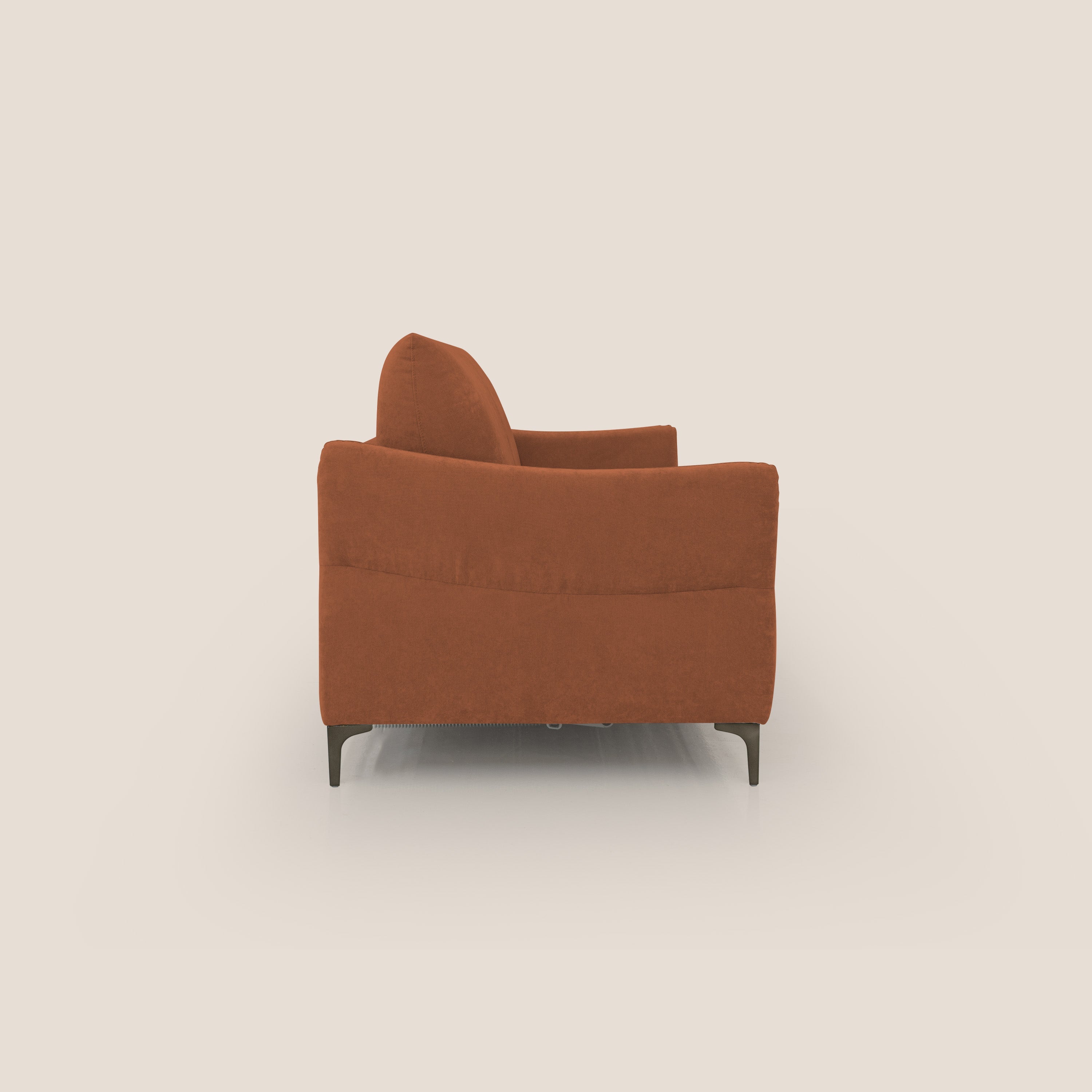 Dalia divano letto con materasso H18 cm e piedi alti in raffinato tessuto smacchiabile T17 arancio - divani.store