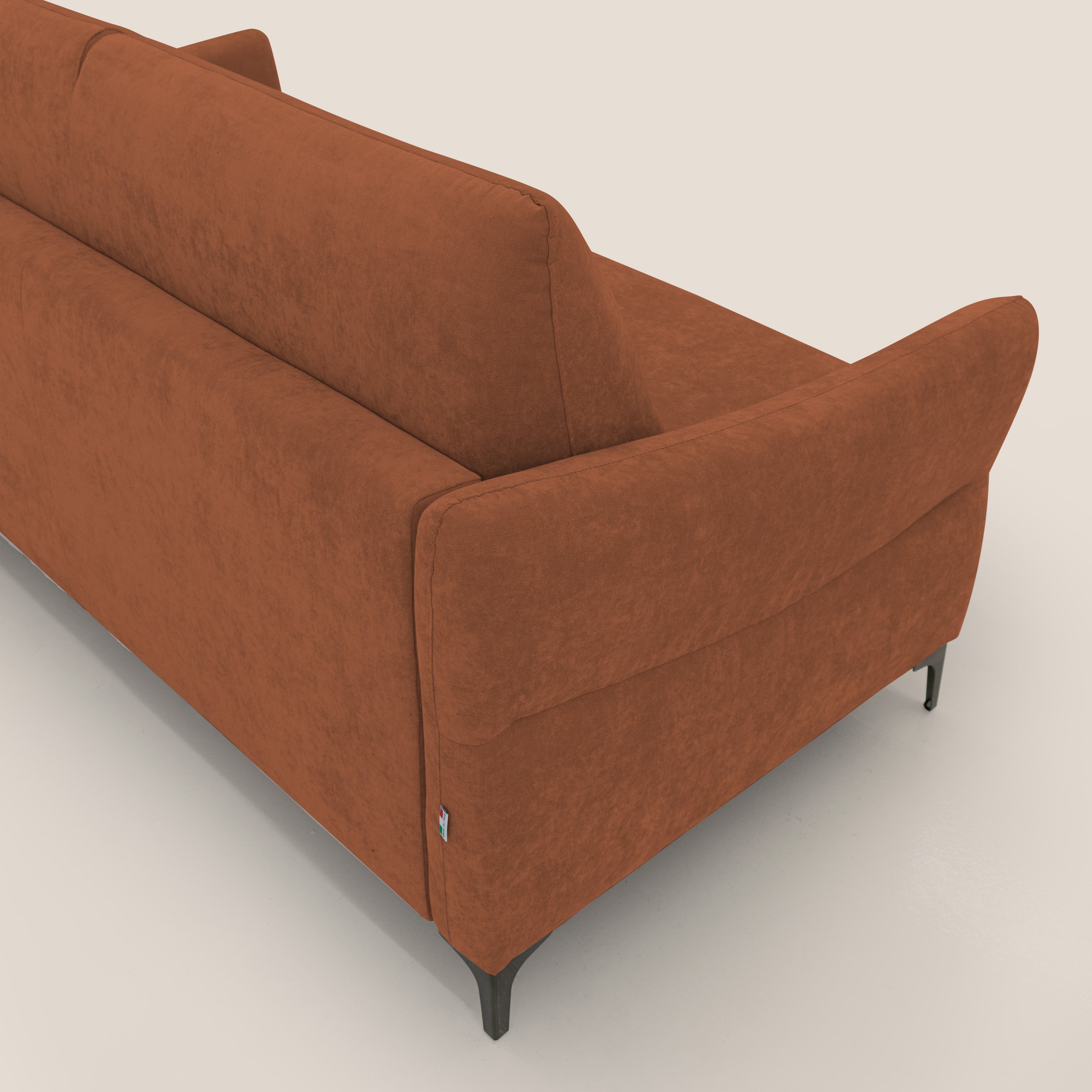 Dalia divano letto con materasso H18 cm e piedi alti in raffinato tessuto smacchiabile T17 arancio - divani.store