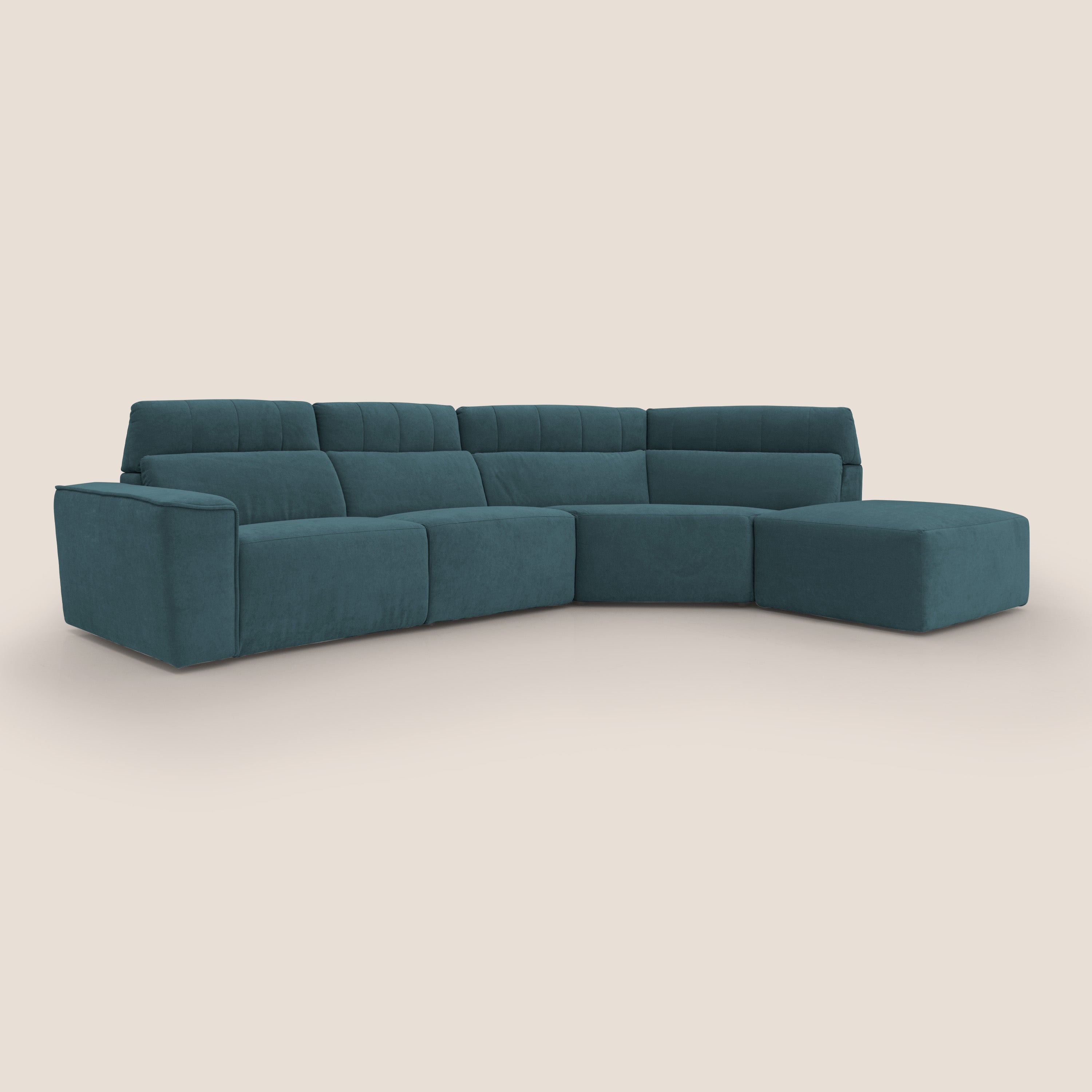 Clark Divano angolare con opzione relax elettrico in tessuto smacchiabile impermeabile T17 petrolio - divani.store