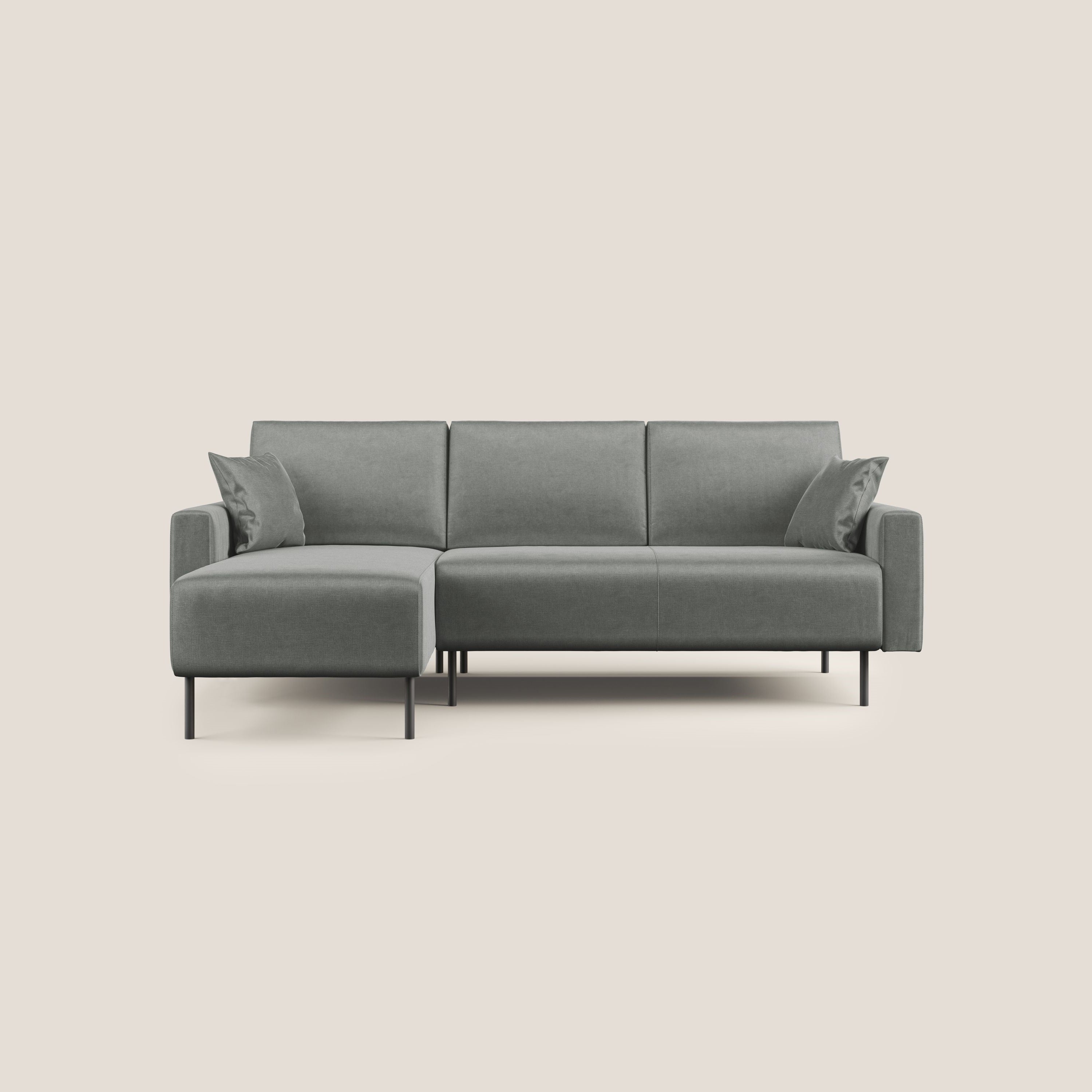 Arthur divano moderno angolare in velluto morbido impermeabile T01 grigio chiaro - divani.store