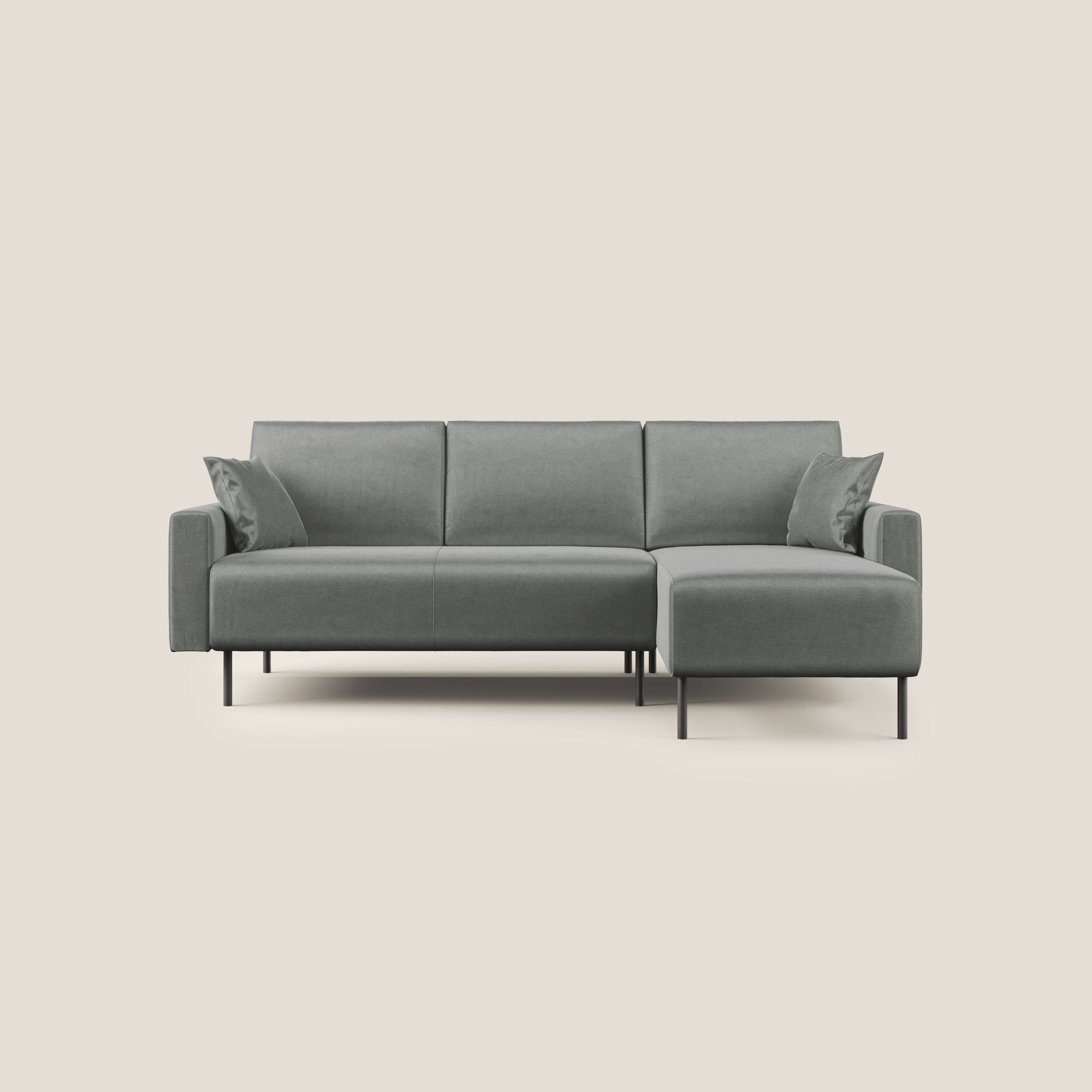 Arthur divano moderno angolare in velluto morbido impermeabile T01 grigio chiaro - divani.store