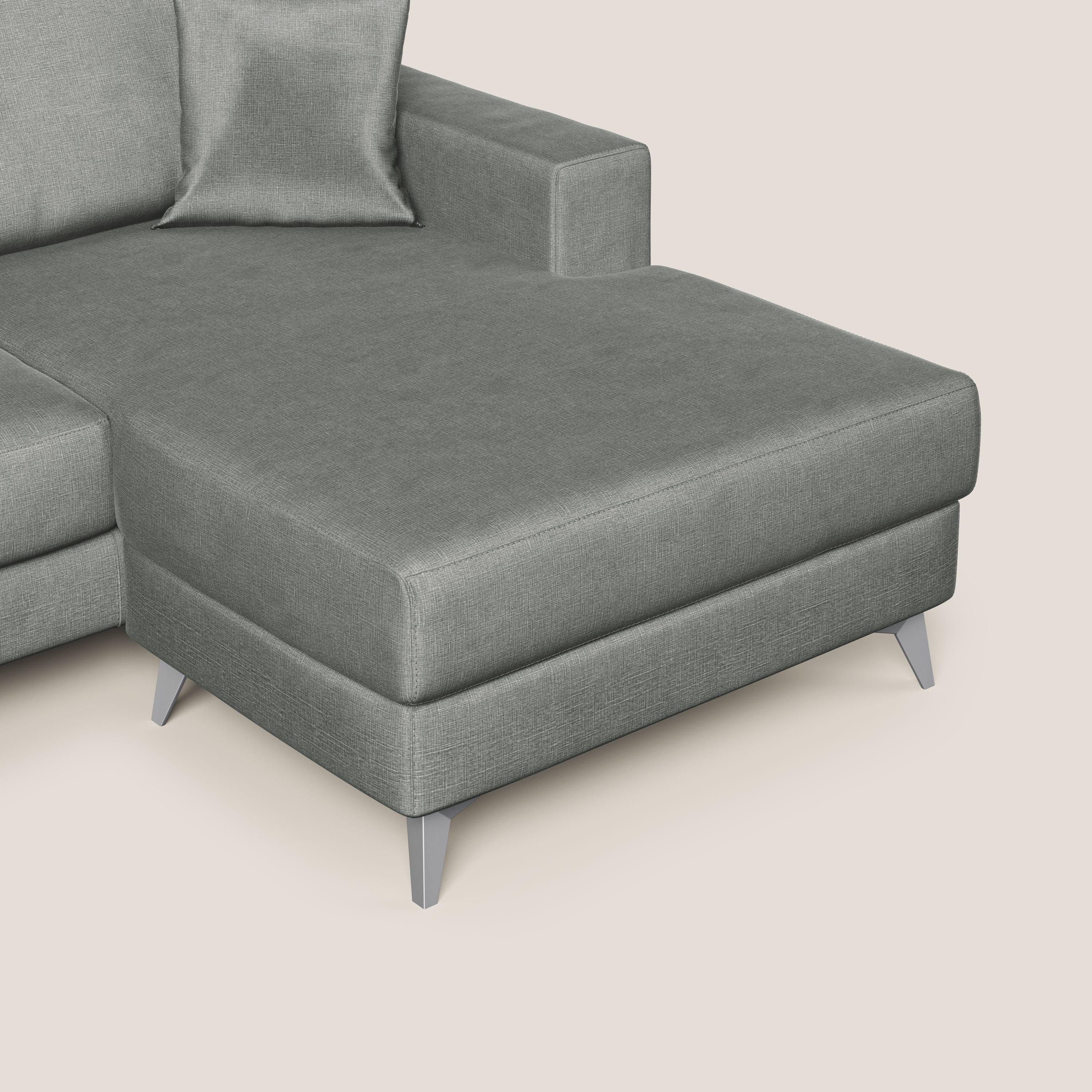 Michael divano moderno angolare con penisola in morbido velluto impermeabile T01 grigio chiaro - divani.store