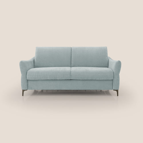 Dalia divano letto con materasso H18 cm e piedi alti in raffinato tessuto smacchiabile T17 verde acqua - divani.store