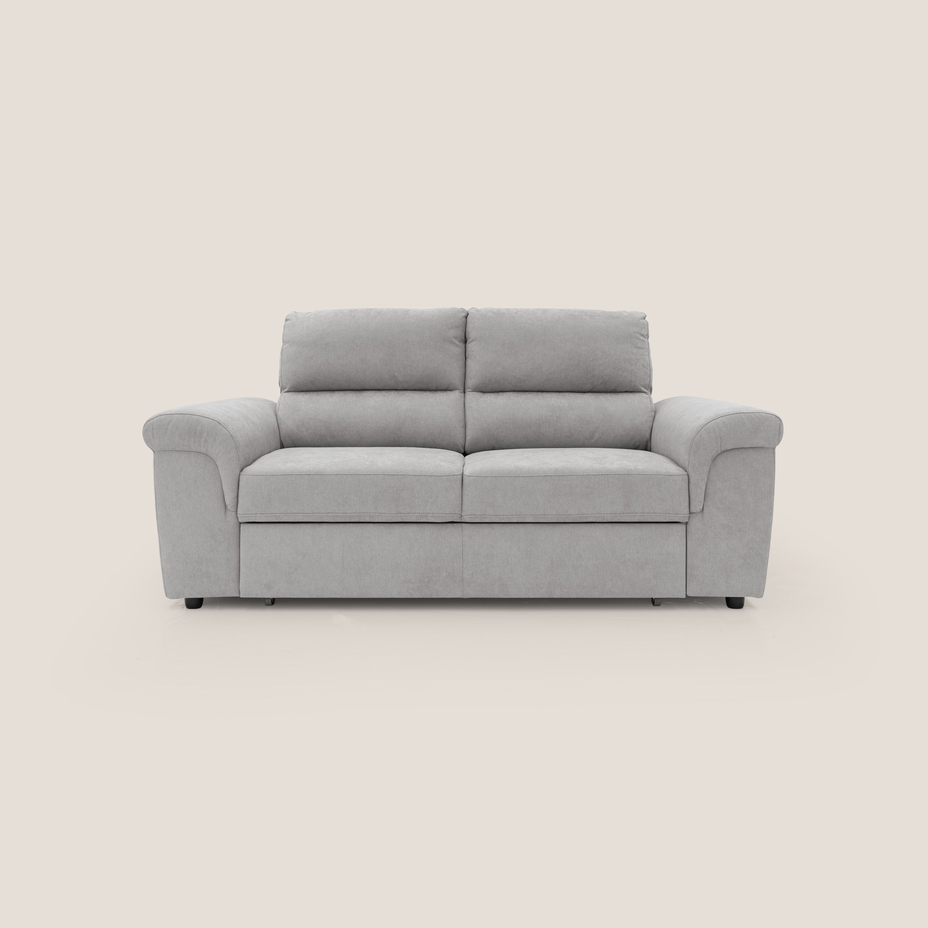 Minerva divano con pouf estraibile poggiapiedi in tessuto morbido impermeabile T02 grigio chiaro - divani.store