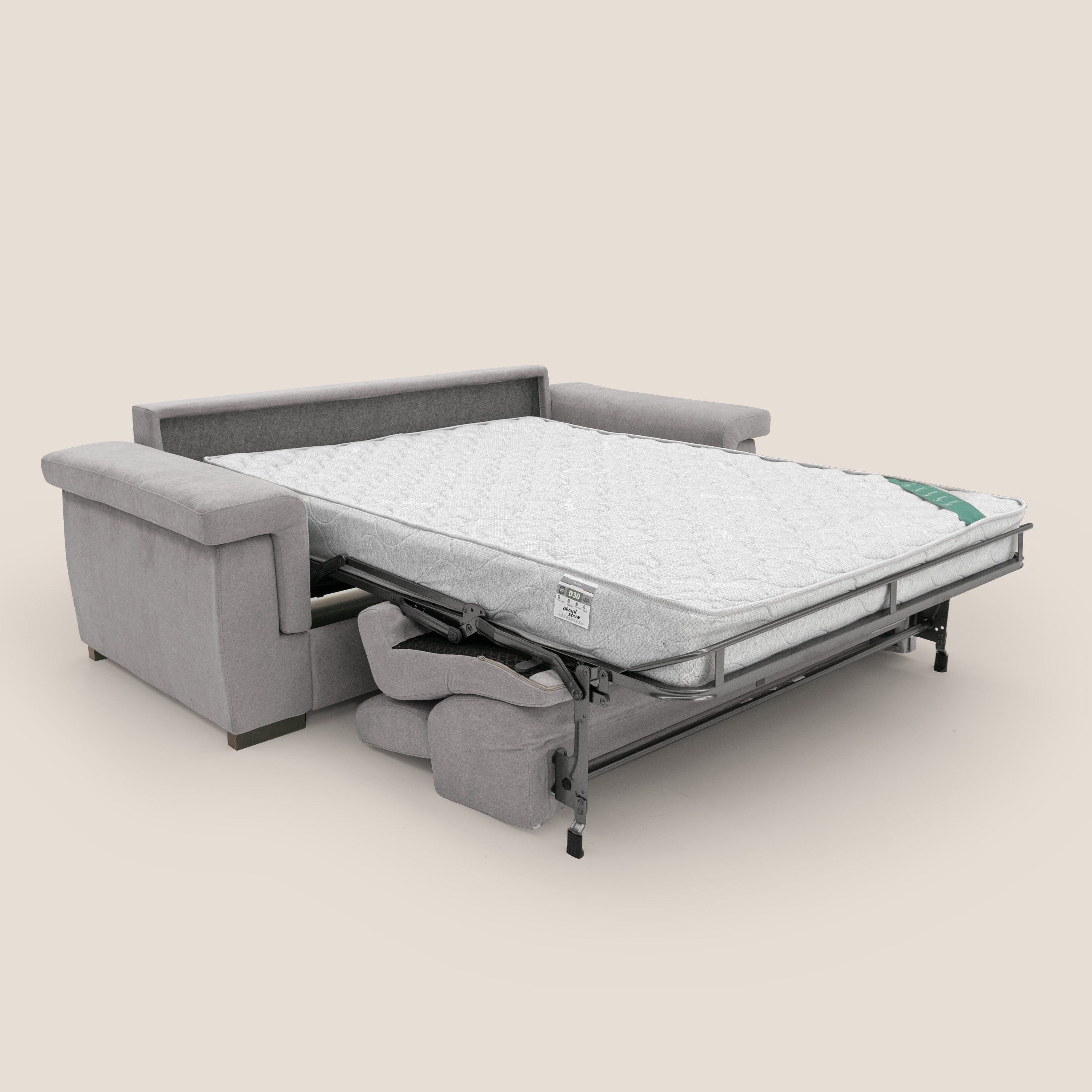 Bjorn divano letto sfoderabile con materasso H18 cm e poggiatesta reclinabili in tessuto impermeabile T02 grigio chiaro - divani.store