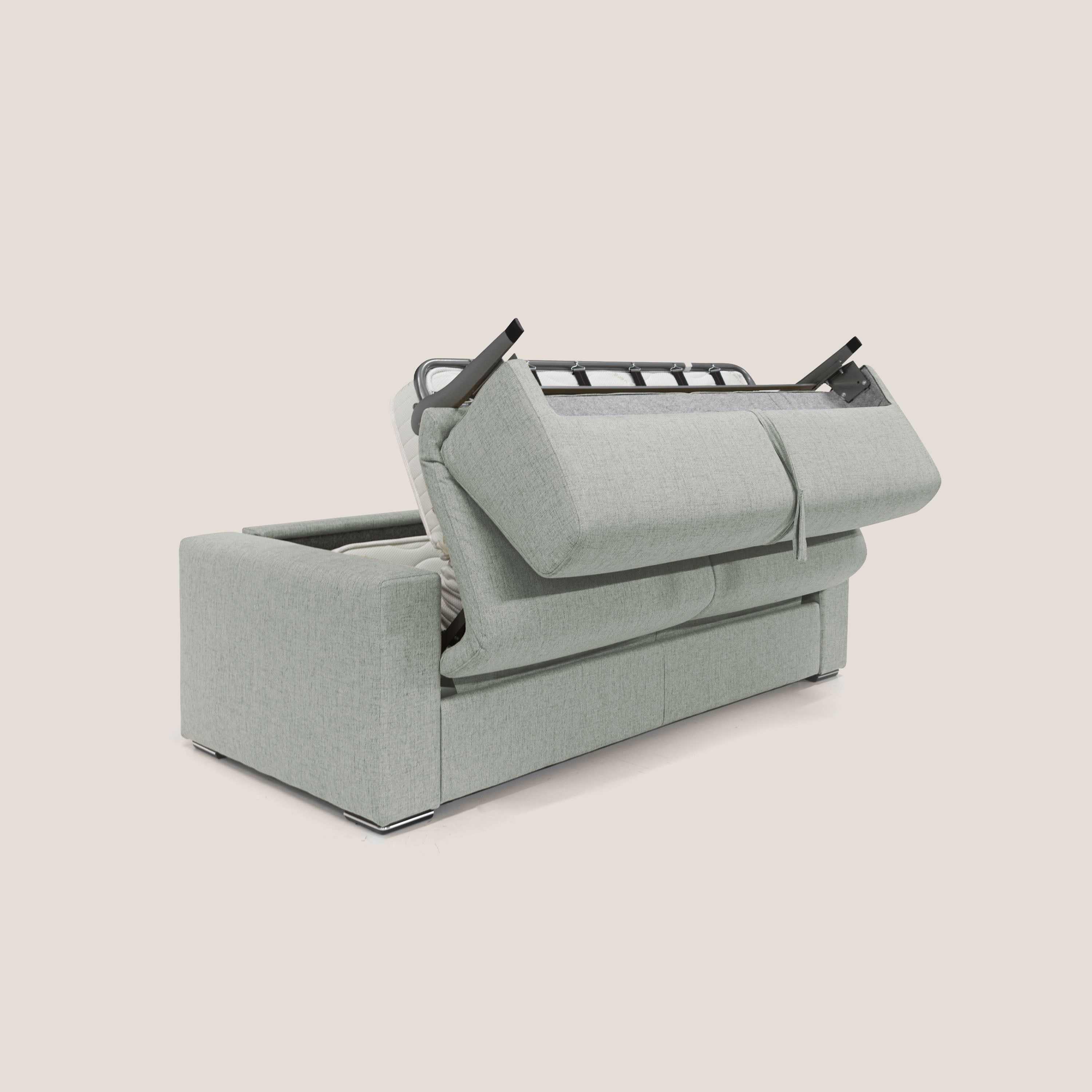 Nixon Divano letto matrimoniale con materasso 20 cm in tessuto impermeabile T03 grigio chiaro - divani.store