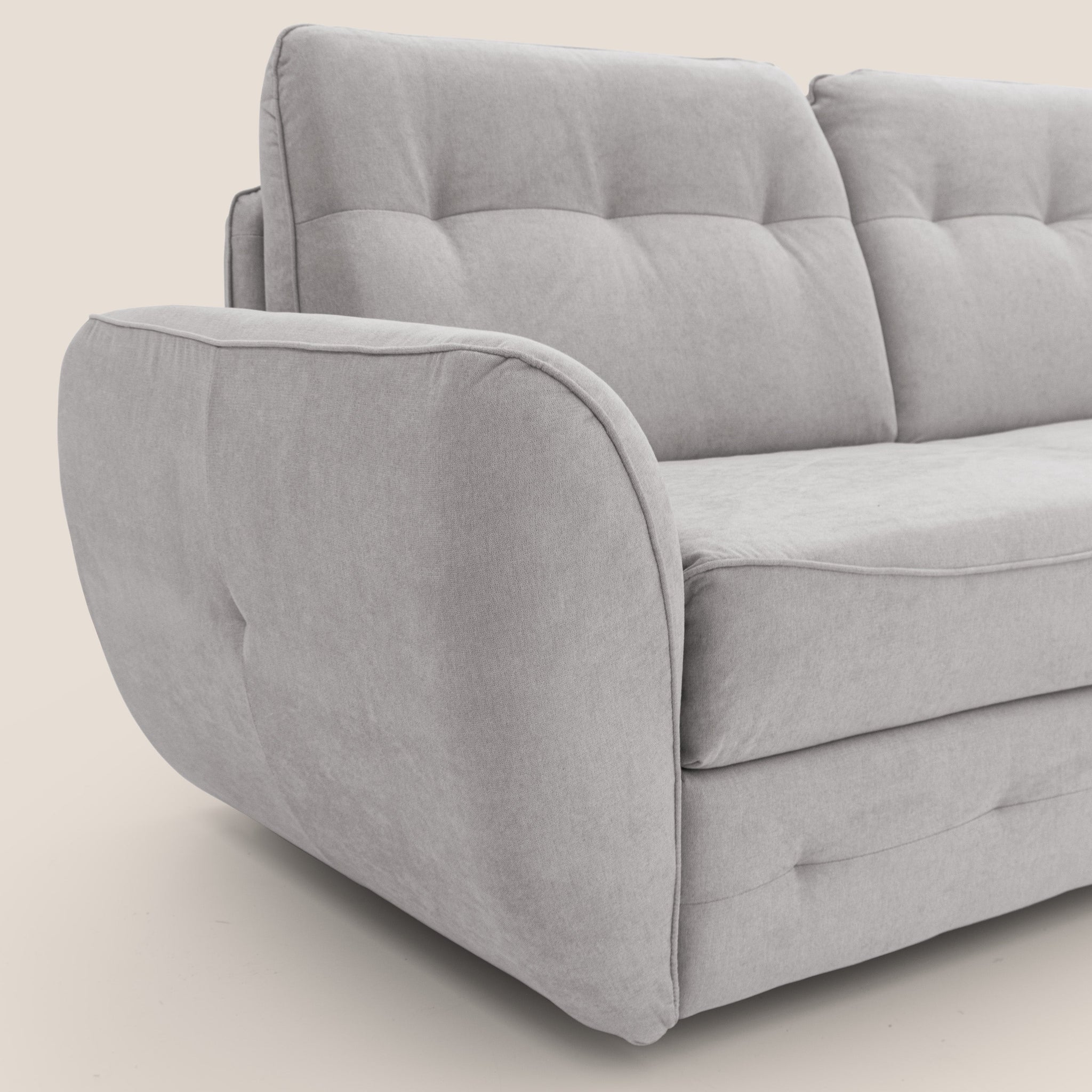 Zeus Canapé d'angle convertible avec matelas H18 cm pouf mobile en tissu imperméable T02 GRIS CLAIR