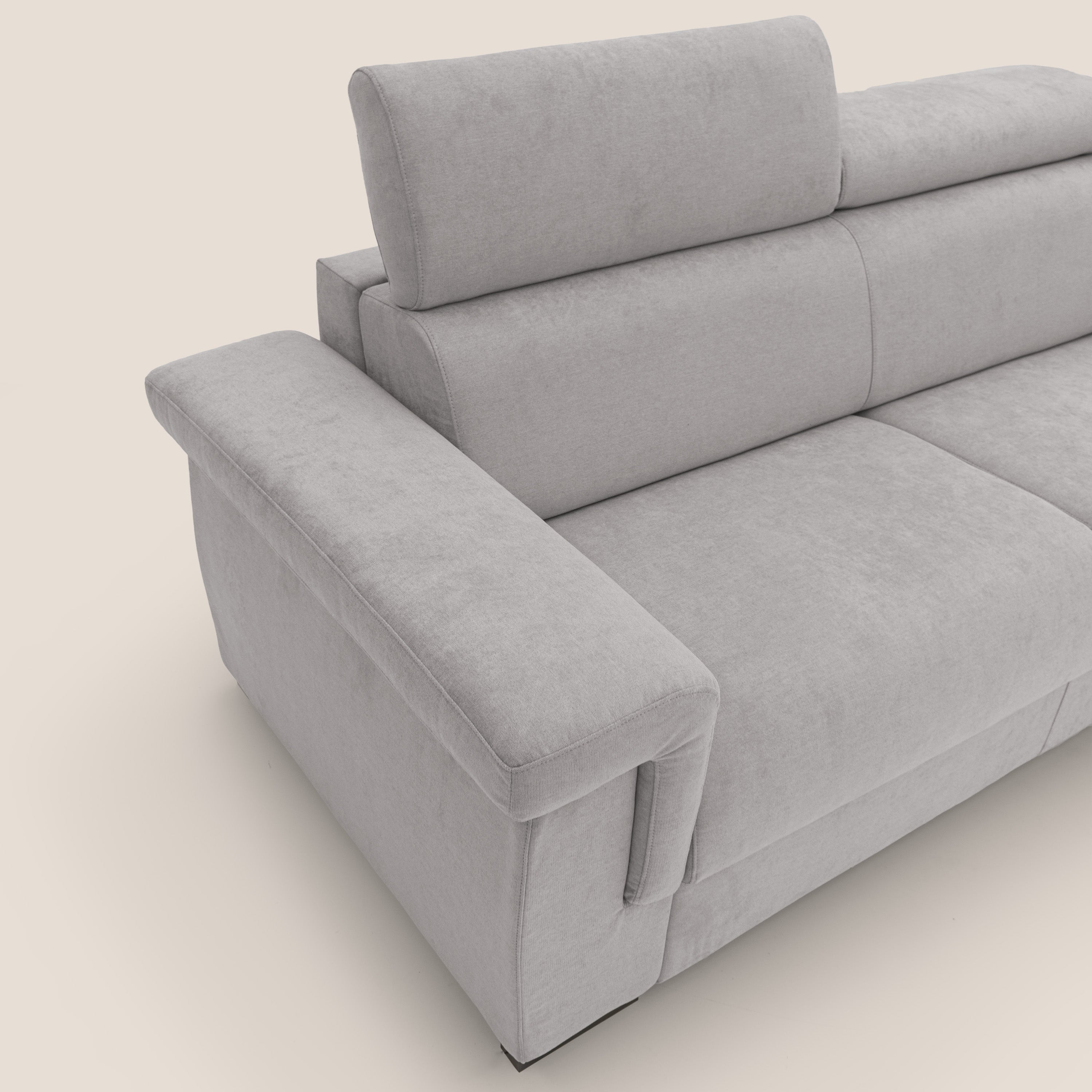 Bjorn divano letto sfoderabile con materasso H18 cm e poggiatesta reclinabili in tessuto impermeabile T02 grigio chiaro - divani.store