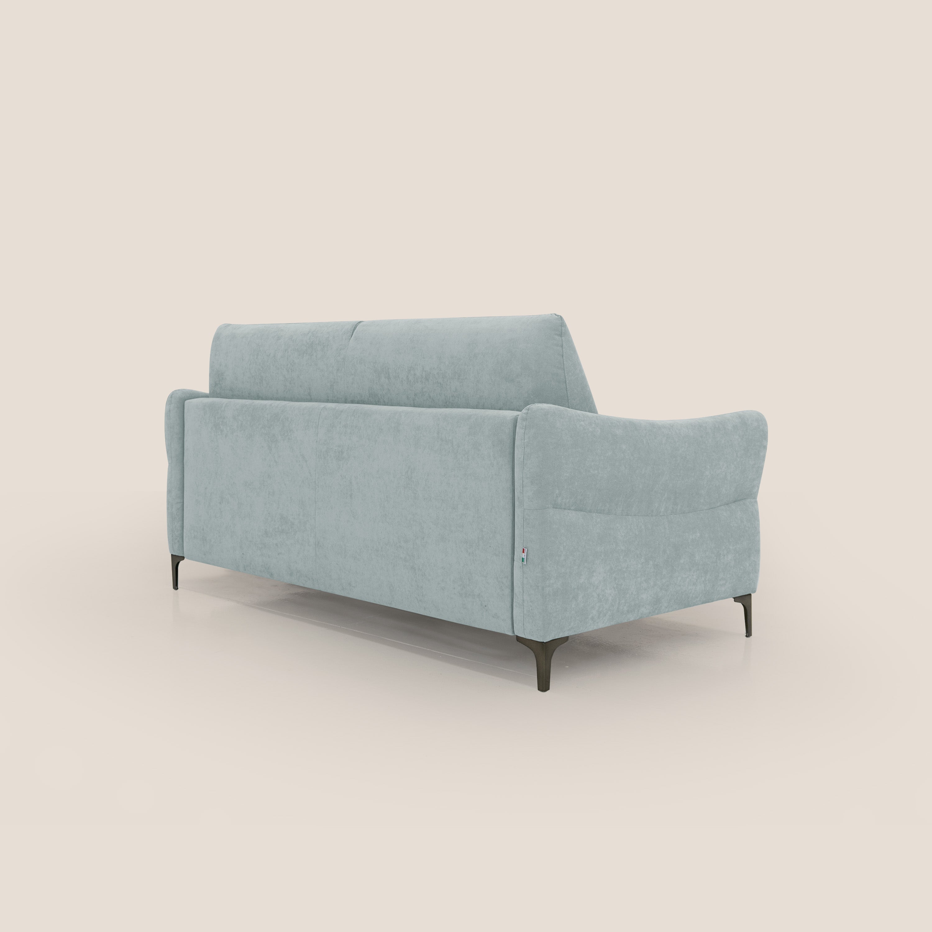 Dalia divano letto con materasso H18 cm e piedi alti in raffinato tessuto smacchiabile T17 verde acqua - divani.store