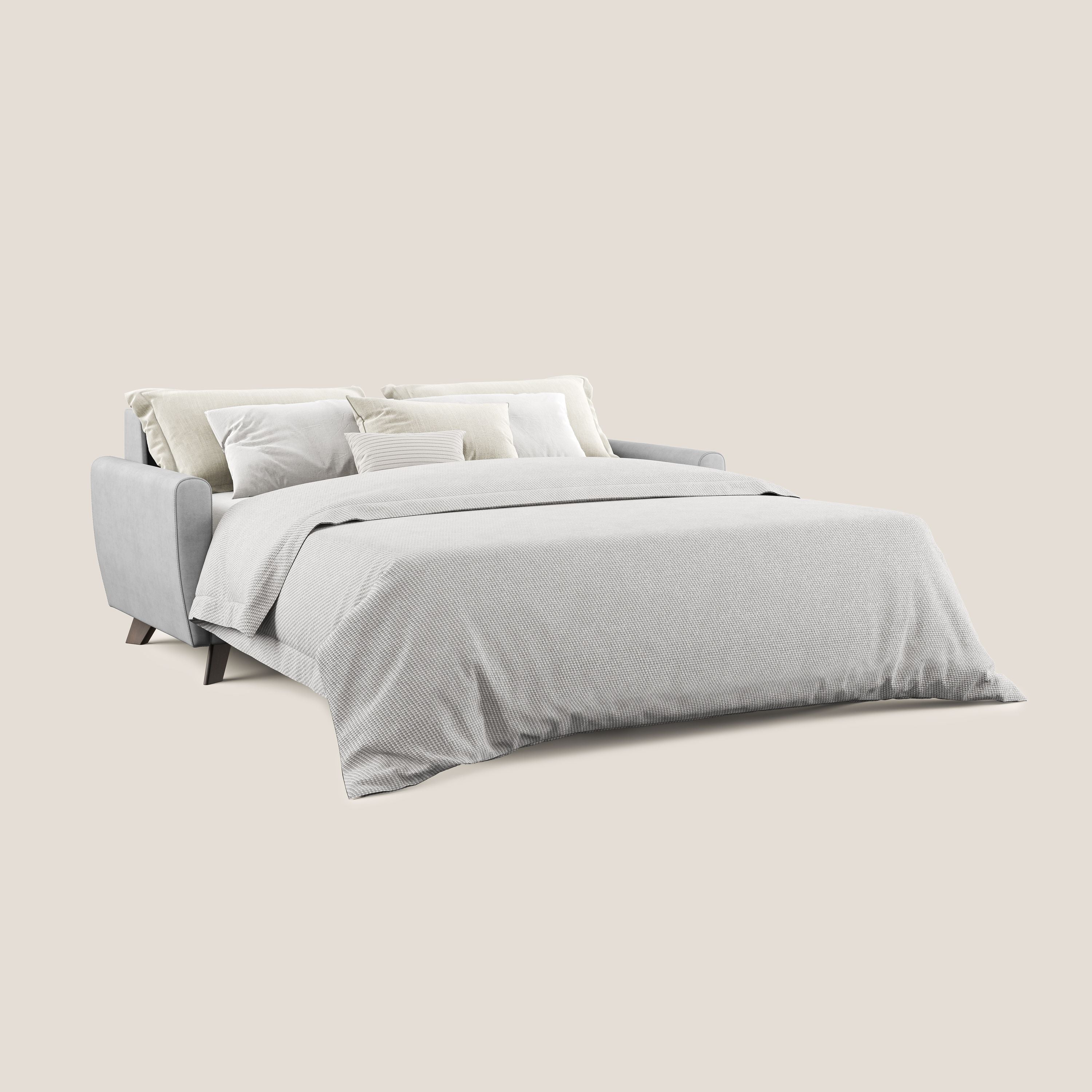 Callisto Divano letto matrimoniale in tessuto morbido impermeabile T02 grigio chiaro - divani.store