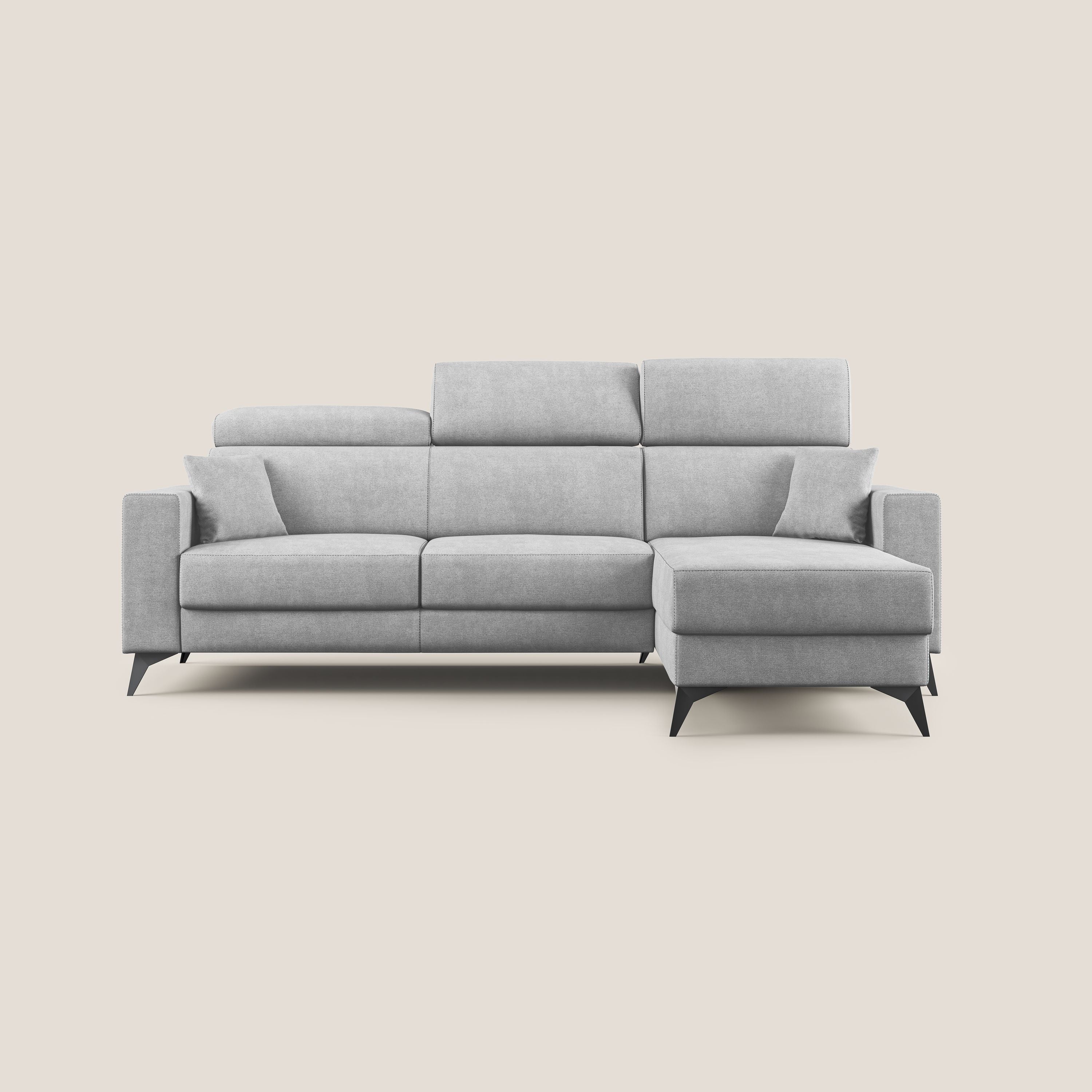Pegaso divano letto angolare con poggiatesta reclinabili e rivestimento impermeabile T02 grigio chiaro - divani.store
