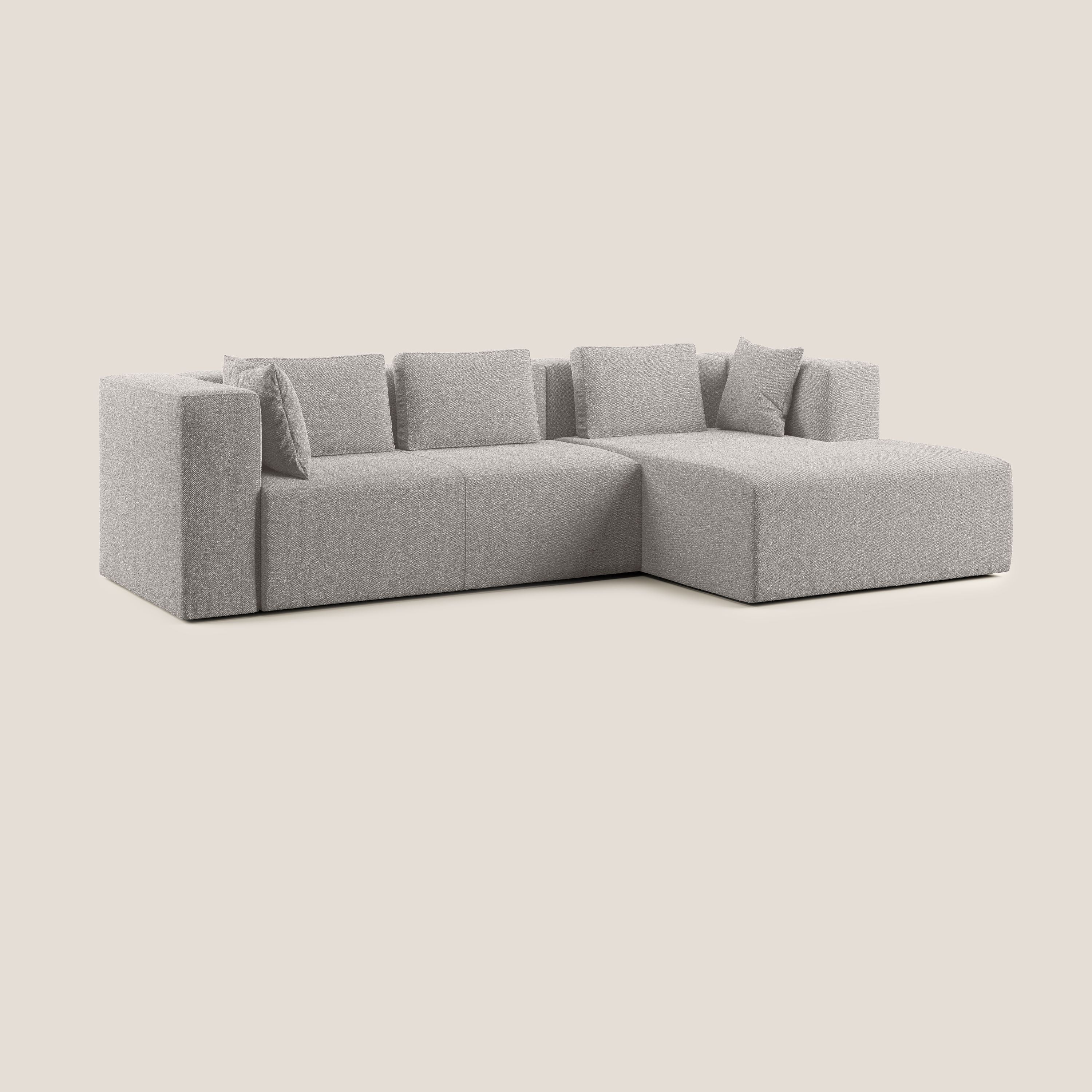 Nettuno divano angolare componibile in morbido tessuto bouclè T07 grigio - divani.store