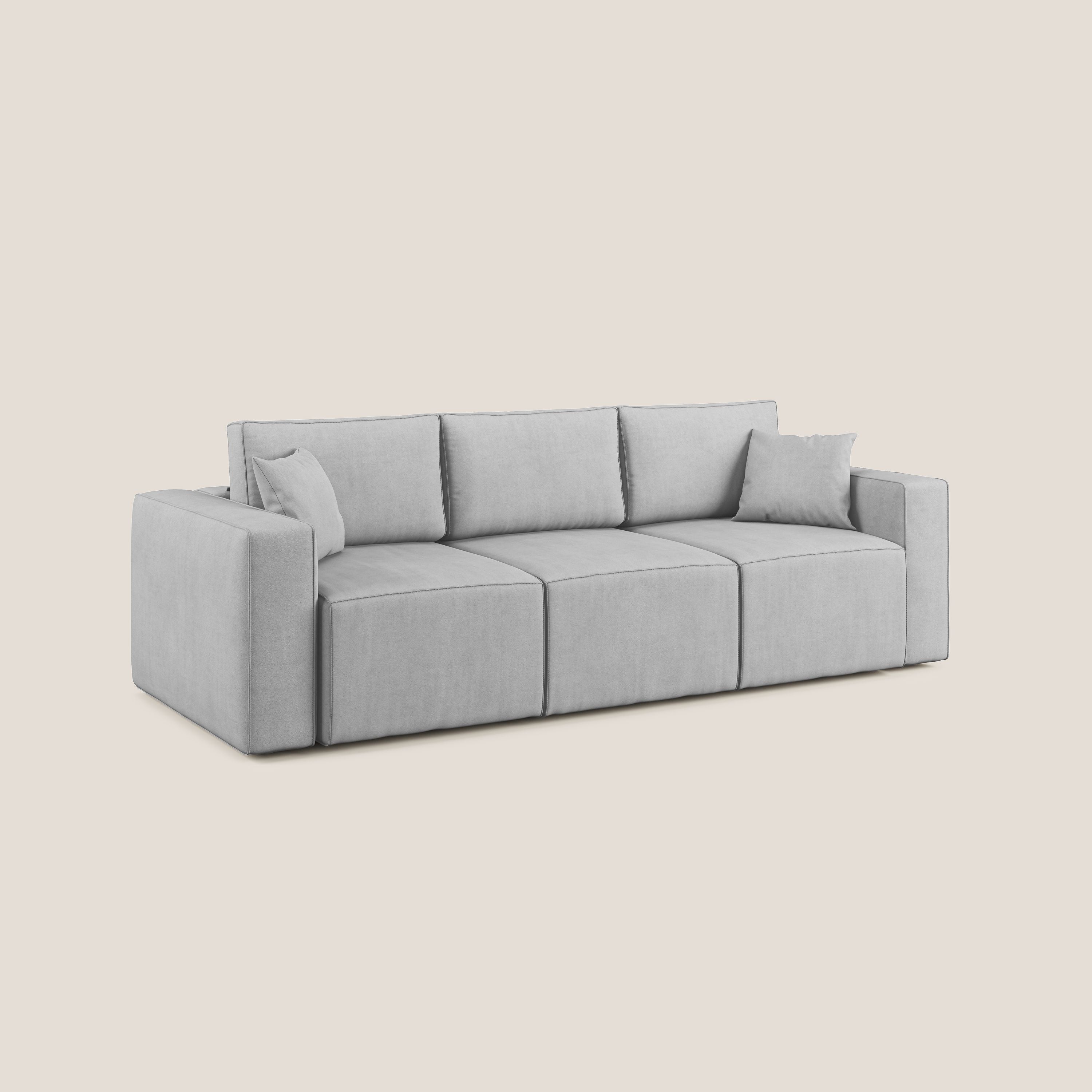 Morfeo divano con 3 sedute estraibili in morbido tessuto impermeabile T02 grigio chiaro - divani.store