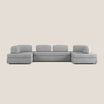 Liberty divano panoramico con pouf estraibile e schienali movibili in tessuto morbido impermeabile T02 grigio chiaro - divani.store