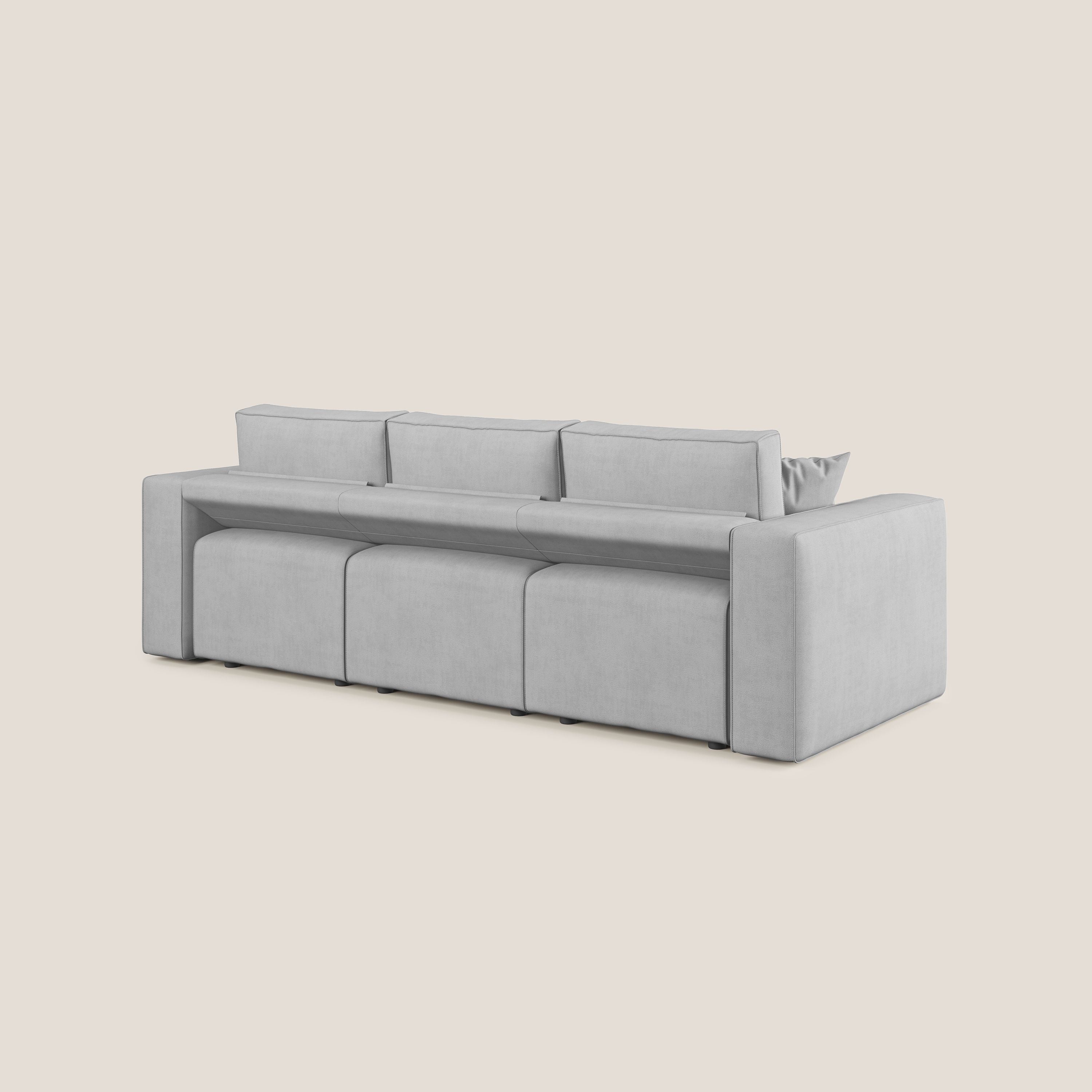 Morfeo divano con 3 sedute estraibili in morbido tessuto impermeabile T02 grigio chiaro - divani.store