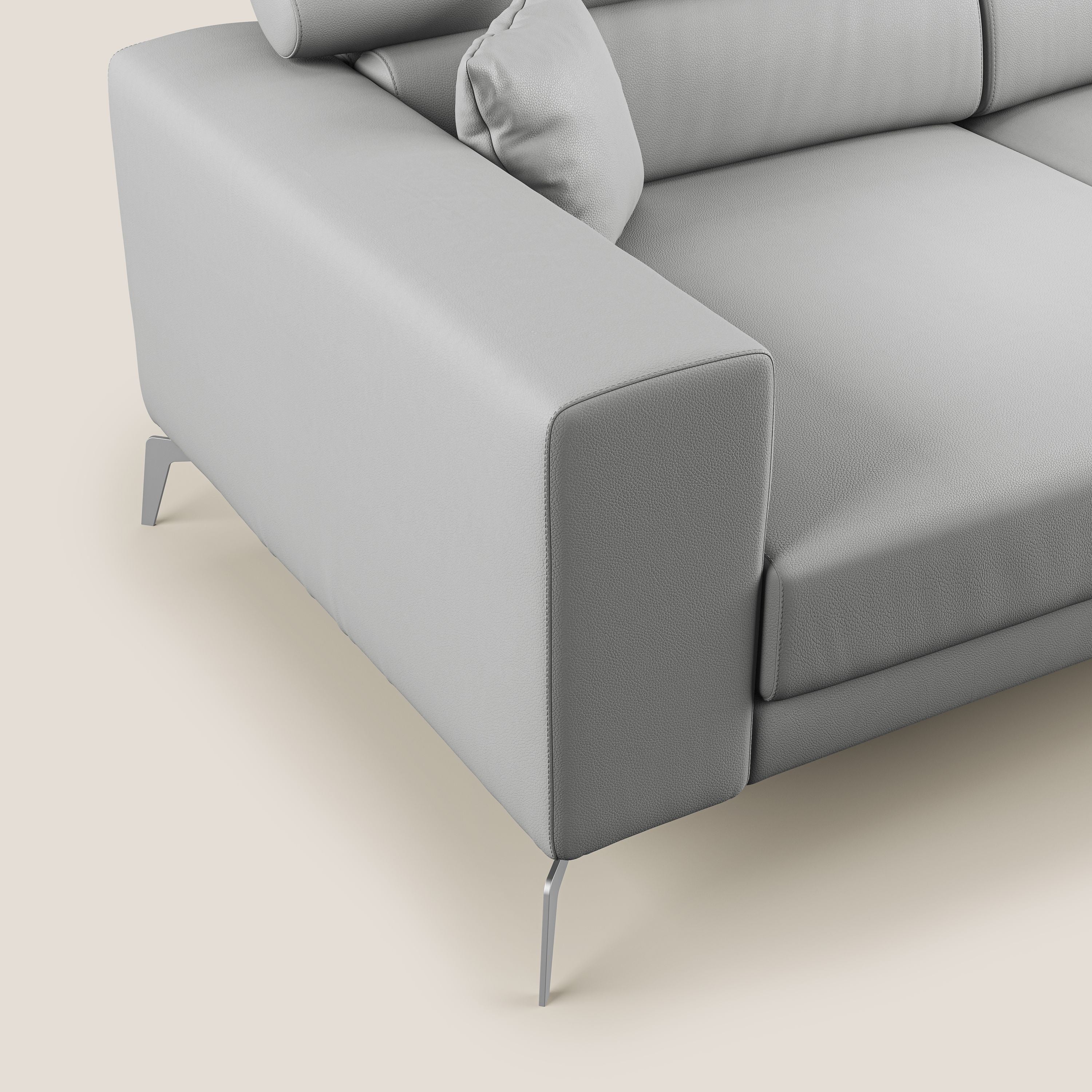 Blade Divano moderno con poggiatesta reclinabili in Ecopelle T04 grigio chiaro - divani.store
