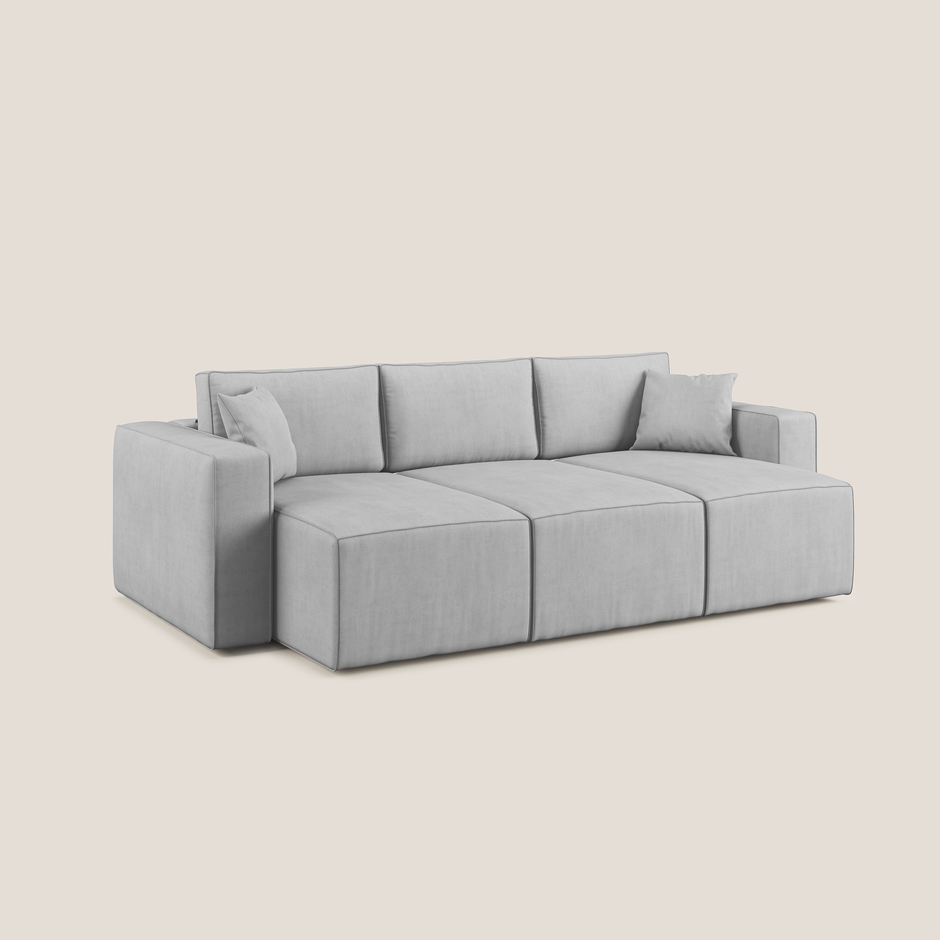 Morfeo divano con 3 sedute estraibili in morbido tessuto impermeabile T02 grigio chiaro - divani.store