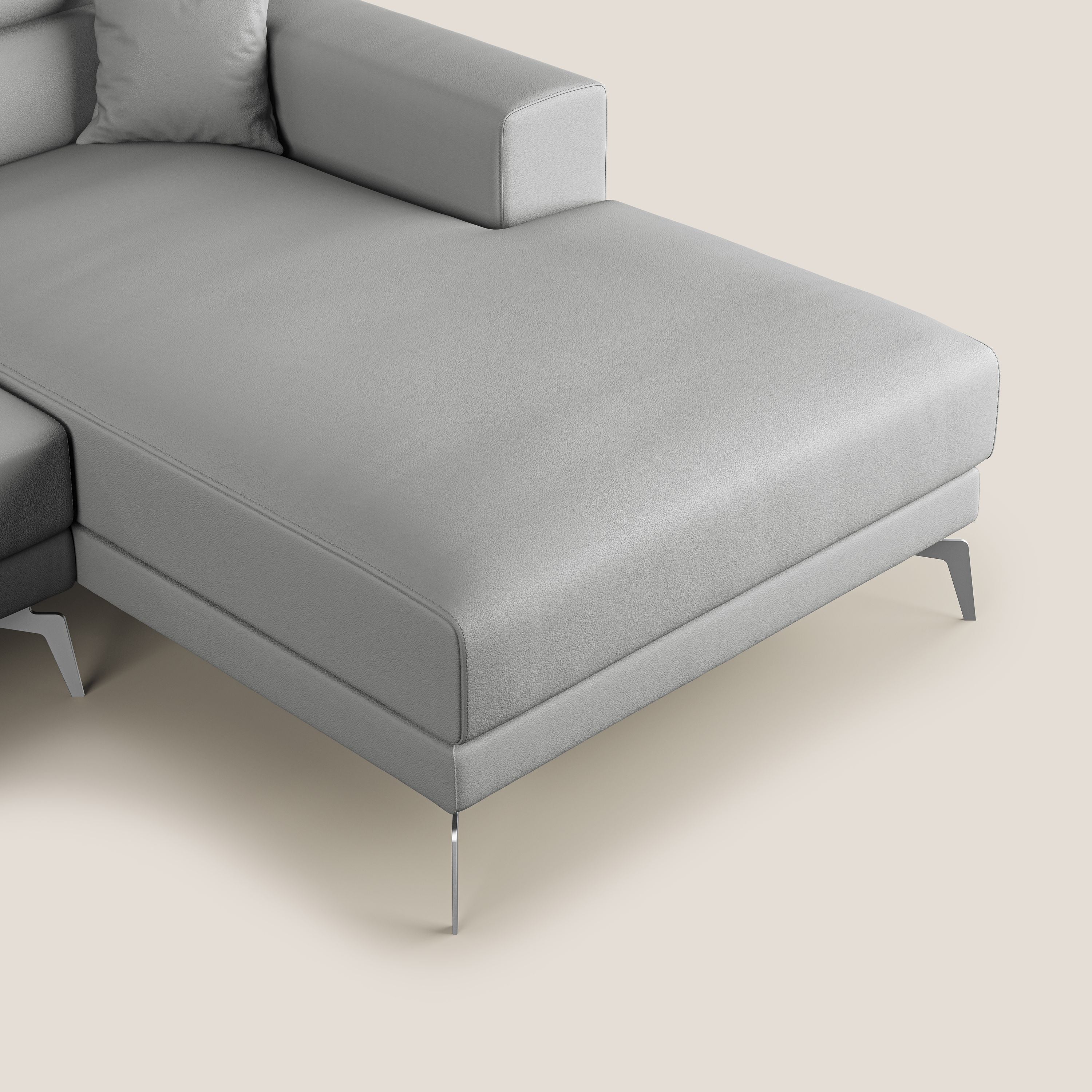 Blade Divano moderno angolare con poggiatesta reclinabili in Ecopelle T04 grigio chiaro - divani.store