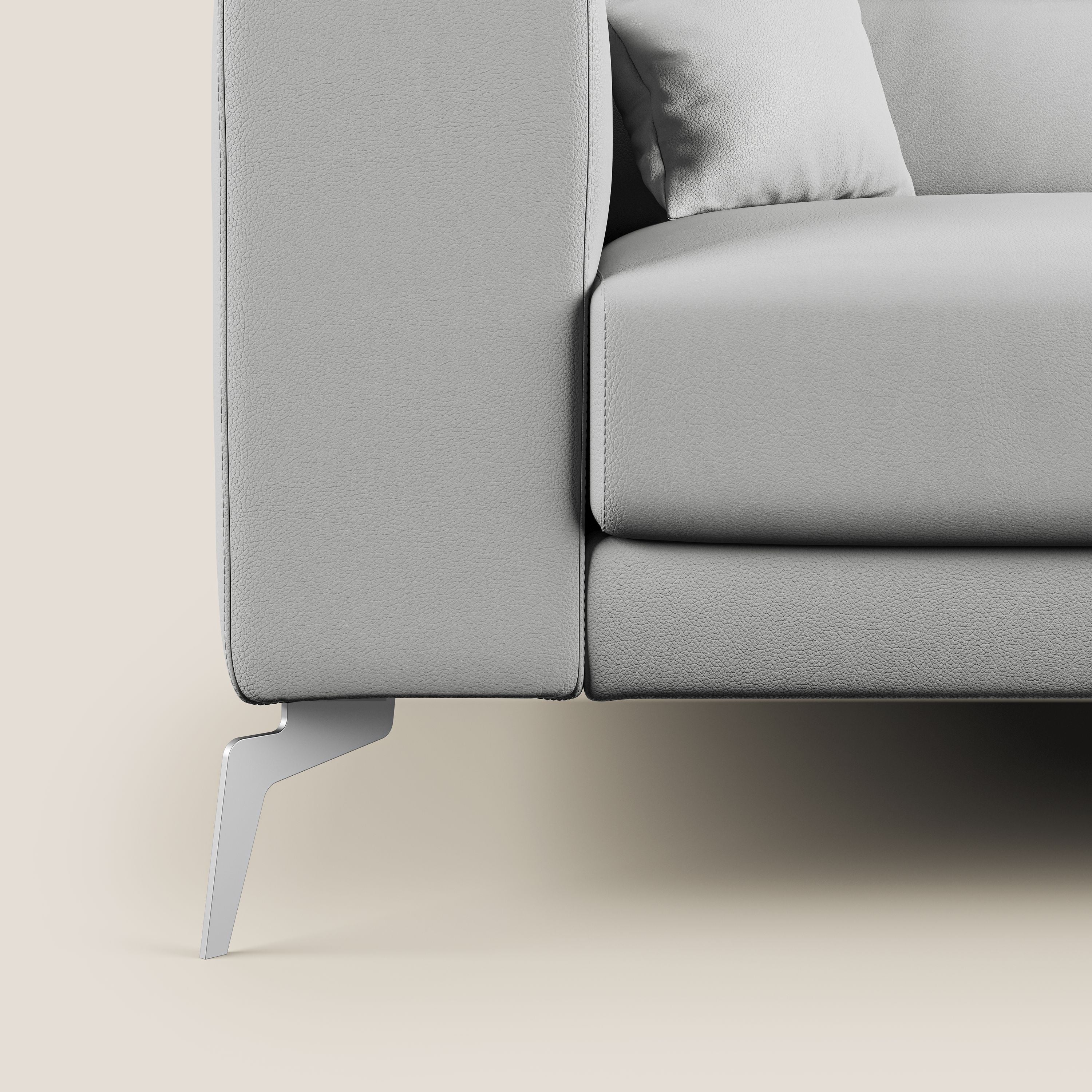 Blade Divano moderno angolare con poggiatesta reclinabili in Ecopelle T04 grigio chiaro - divani.store