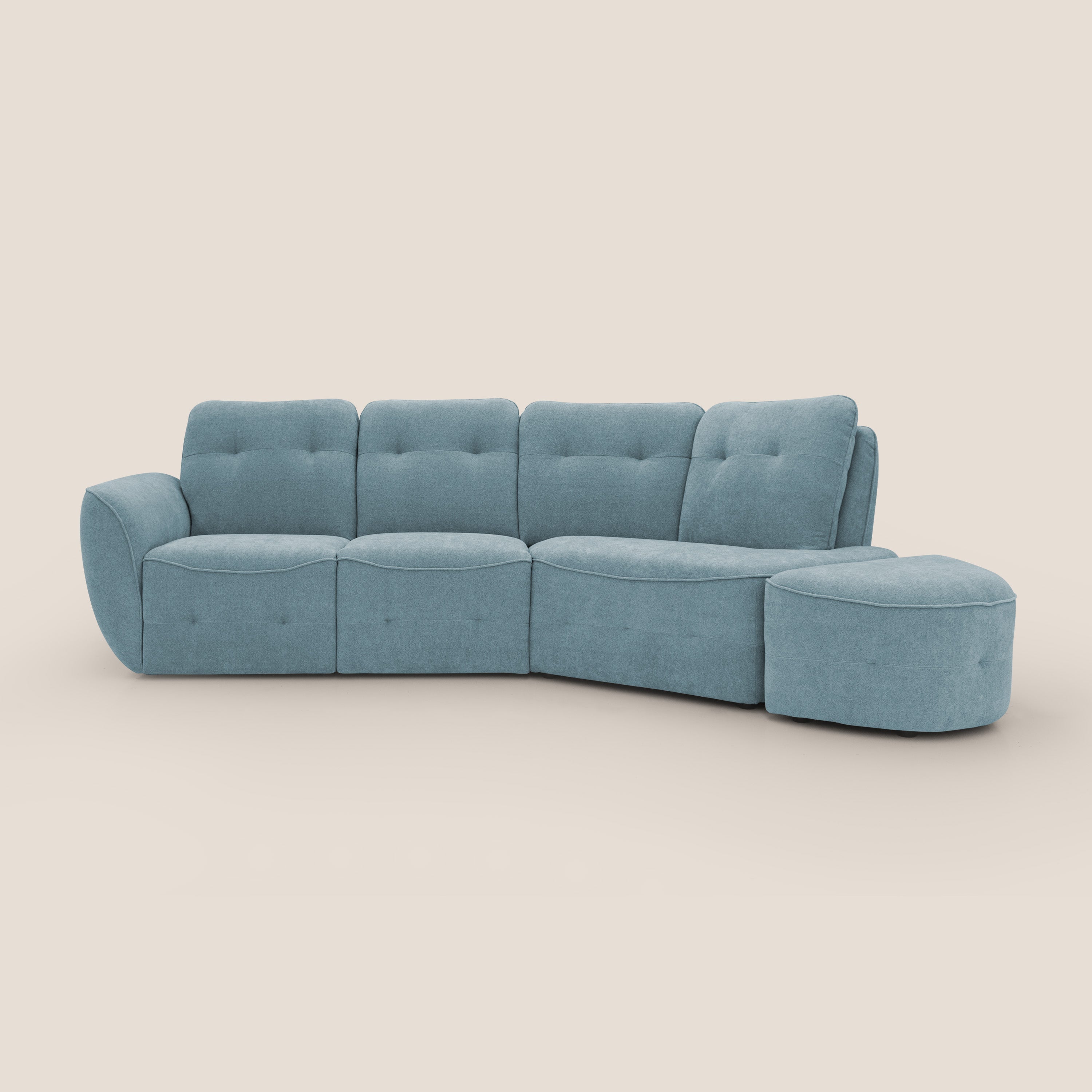 Cerbero divano angolare con pouf mobile in morbido bouclé impermeabile T07 carta da zucchero - divani.store