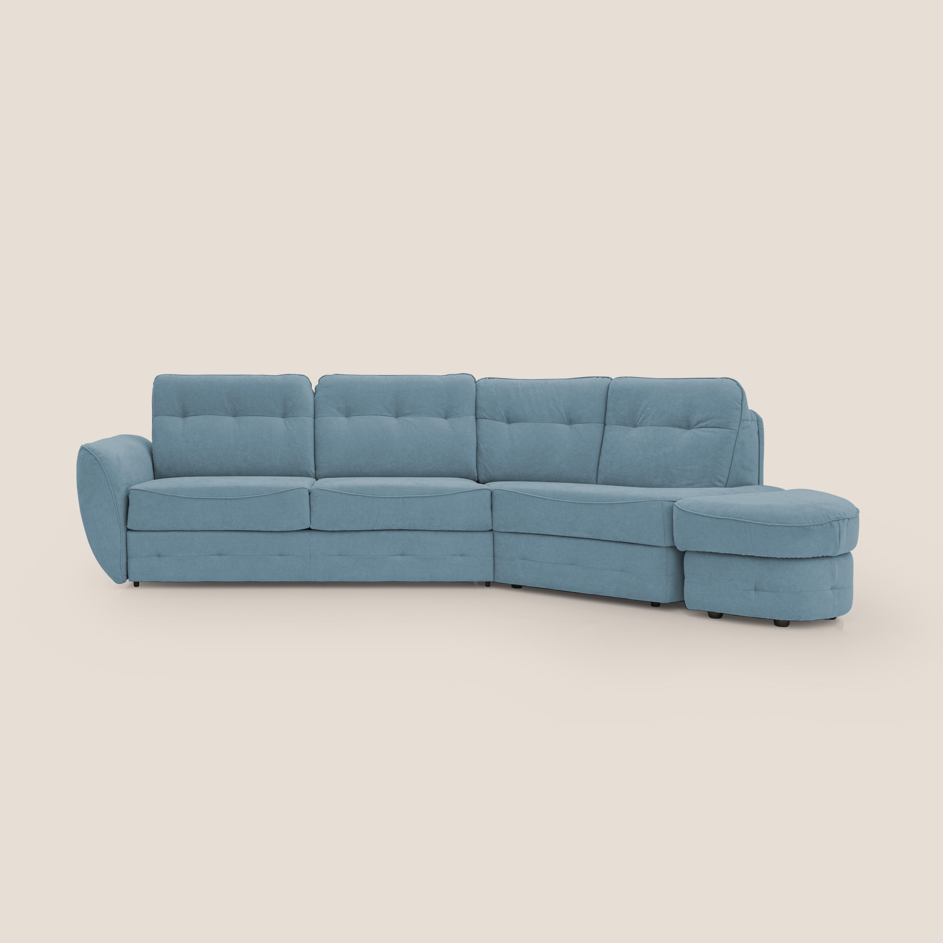 Zeus divano letto angolare con materasso H18 cm pouf mobile in tessuto impermeabile T02 carta da zucchero - divani.store
